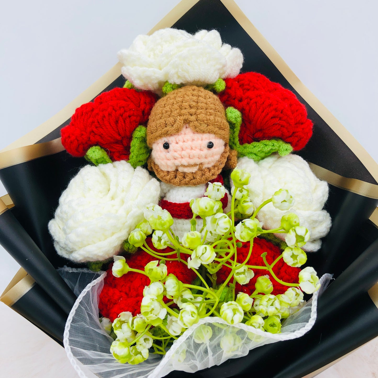 Handmade Crochet Jesus Rose Bouquet, Jesus Christmas Mother's Day Gift, Fake Flower Arrangement, Party Decoration, Halloween Thanksgiving