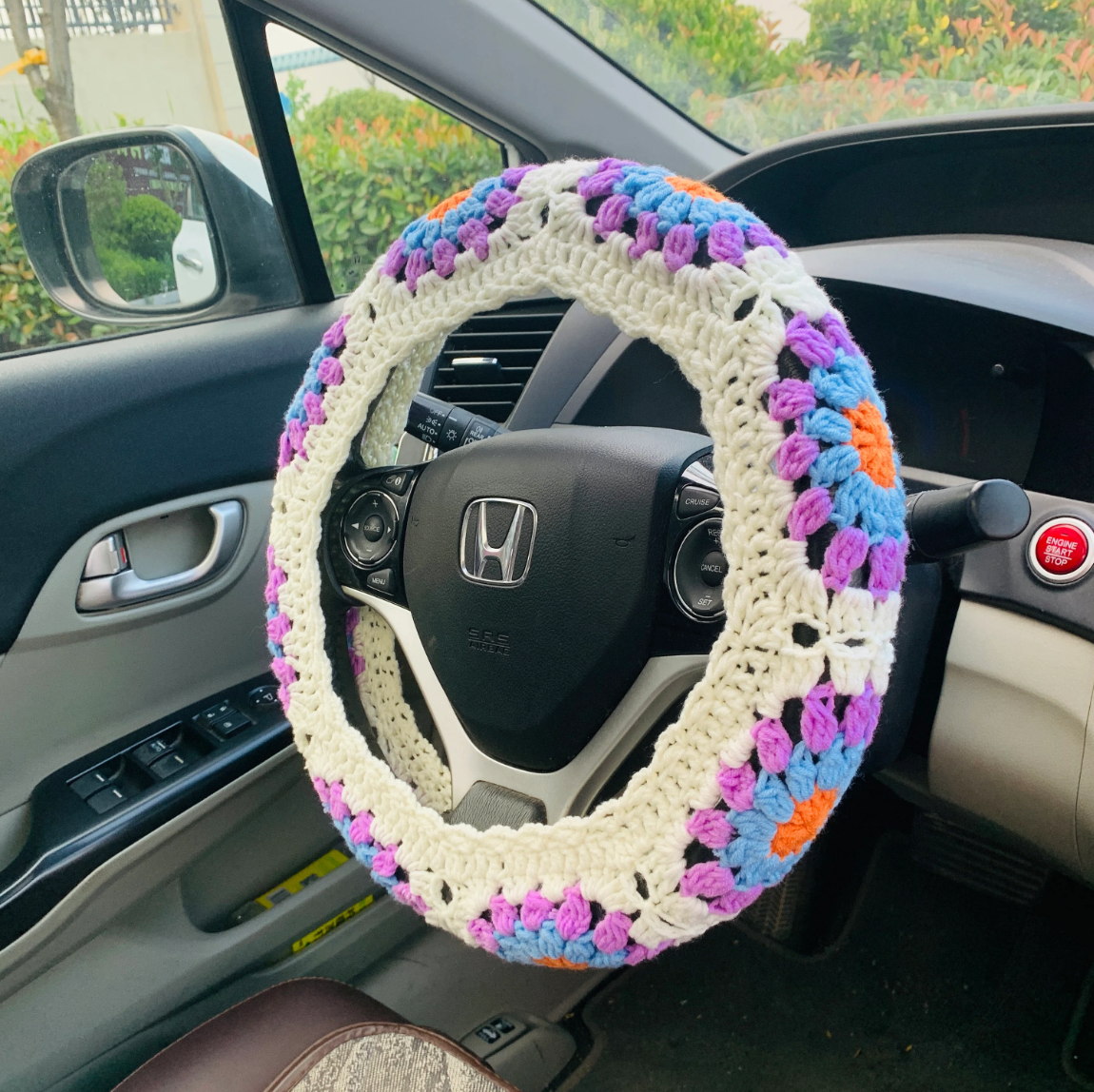 Crochet handmade Steering Wheel Cover for women, cute daisy flower seat belt Cover, Car interior Accessories decorations