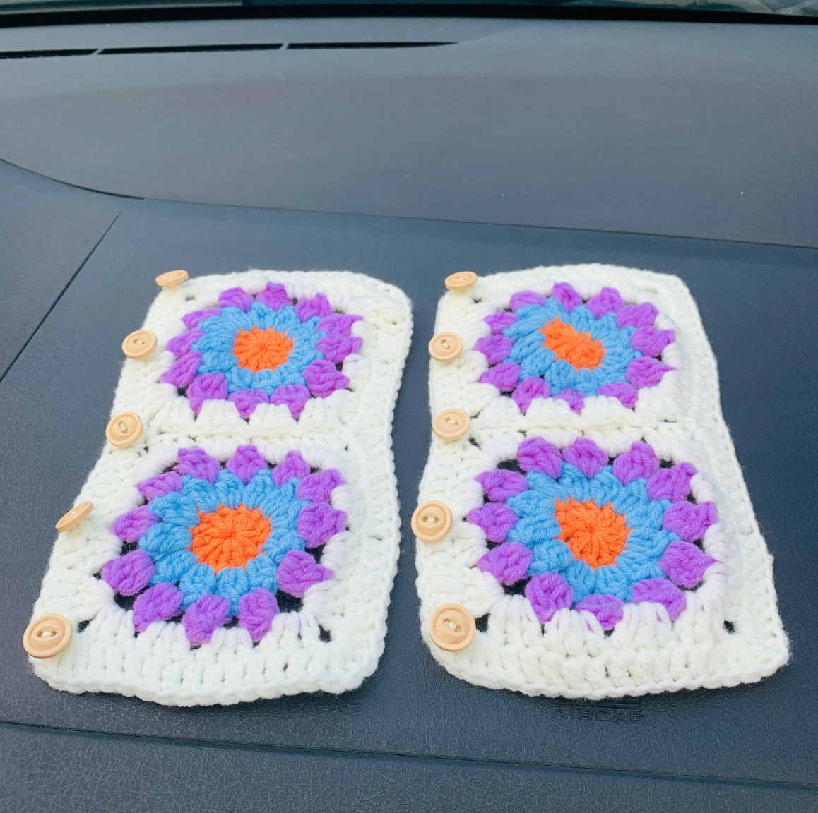 Crochet handmade Steering Wheel Cover for women, cute daisy flower seat belt Cover, Car interior Accessories decorations