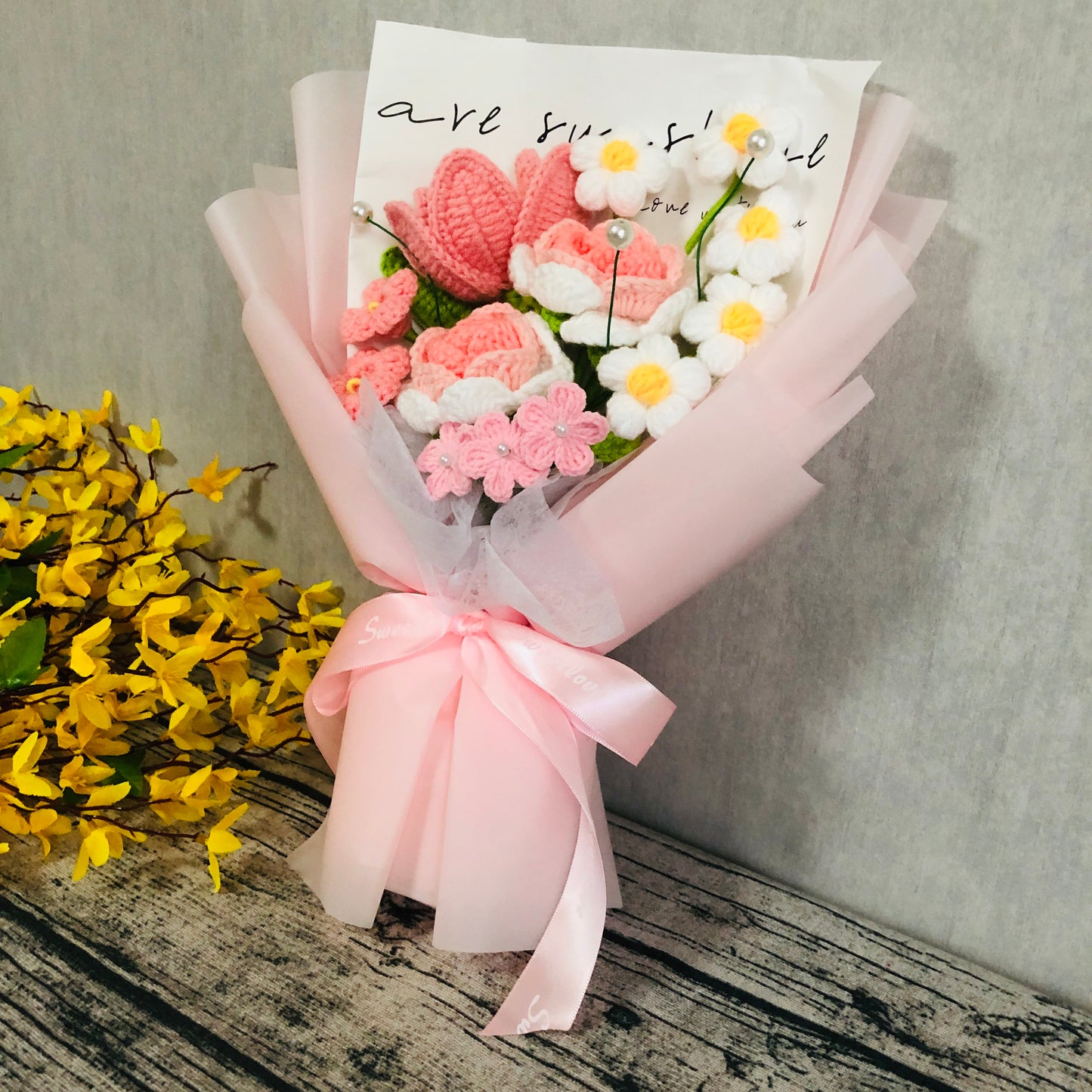 Crochet sunflower rose Banquet, handmade Flower for Mother, Mother's Day Gift, Wedding Flowers, Bridal Flowers, Graduation Gift