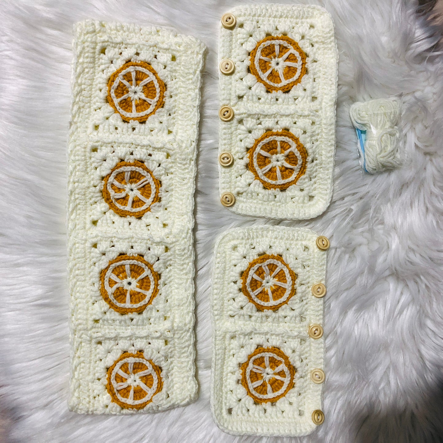 Steering Wheel Cover for women, Crochet cute orange fruit flower seat belt Cover, Car Accessories decorations