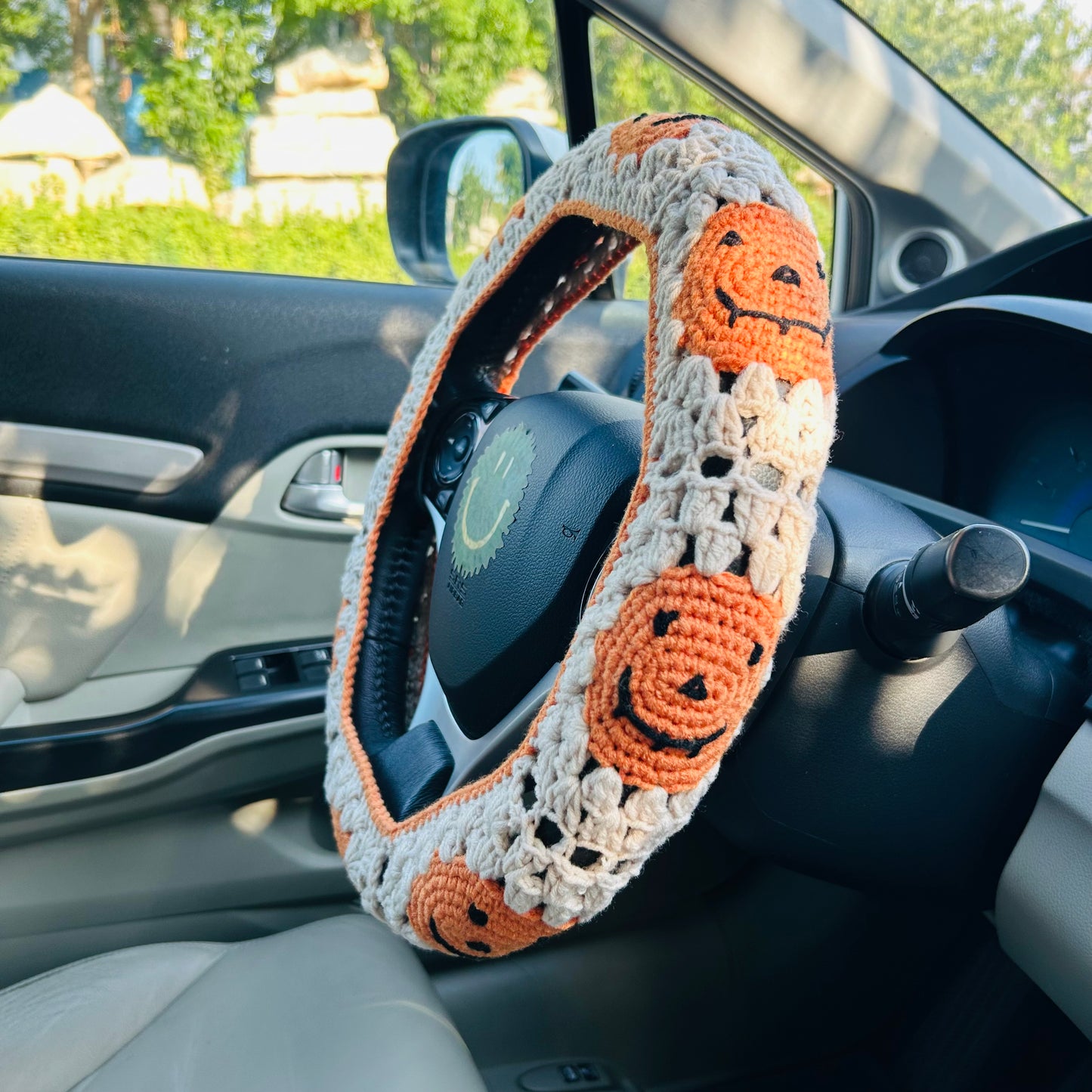 Steering Wheel Cover for women, Crochet pumpkin Halloween seat belt Cover, Car Accessories decorations