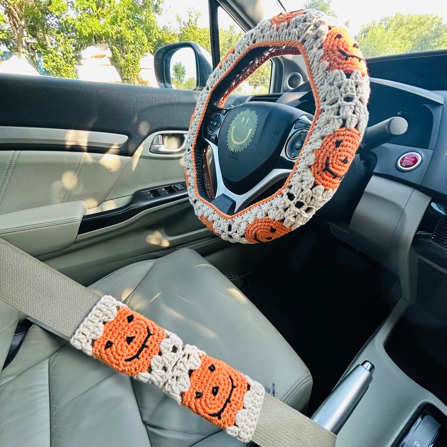 Steering Wheel Cover for women, Crochet pumpkin Halloween seat belt Cover, Car Accessories decorations