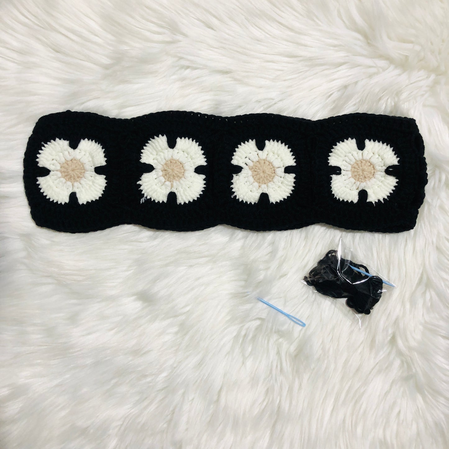 Steering Wheel Cover for women, Crochet black flower seat belt Cover, Car Accessories decorations