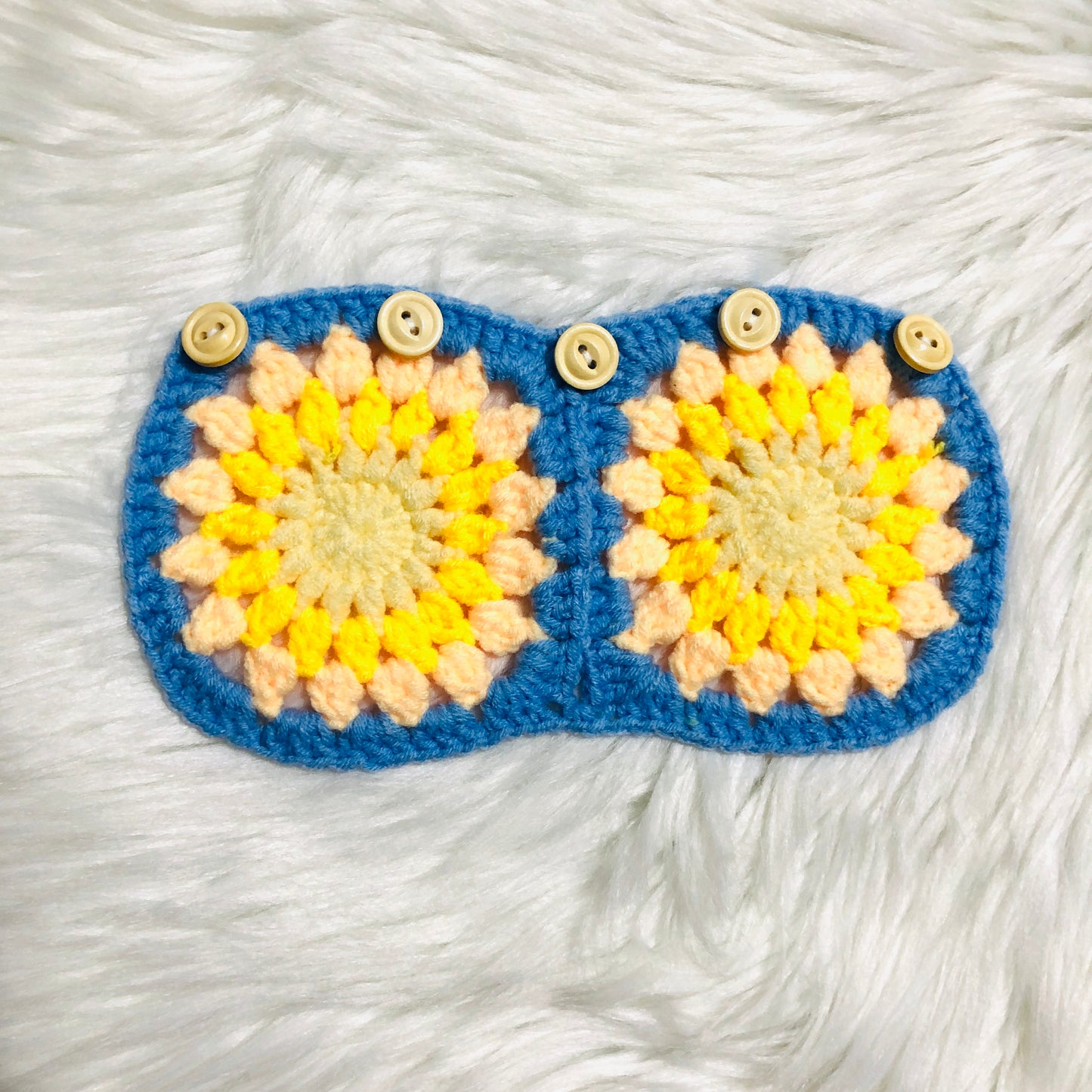 Steering Wheel Cover for women, Crochet cute yellow blue flower seat belt Cover, Car Accessories decorations