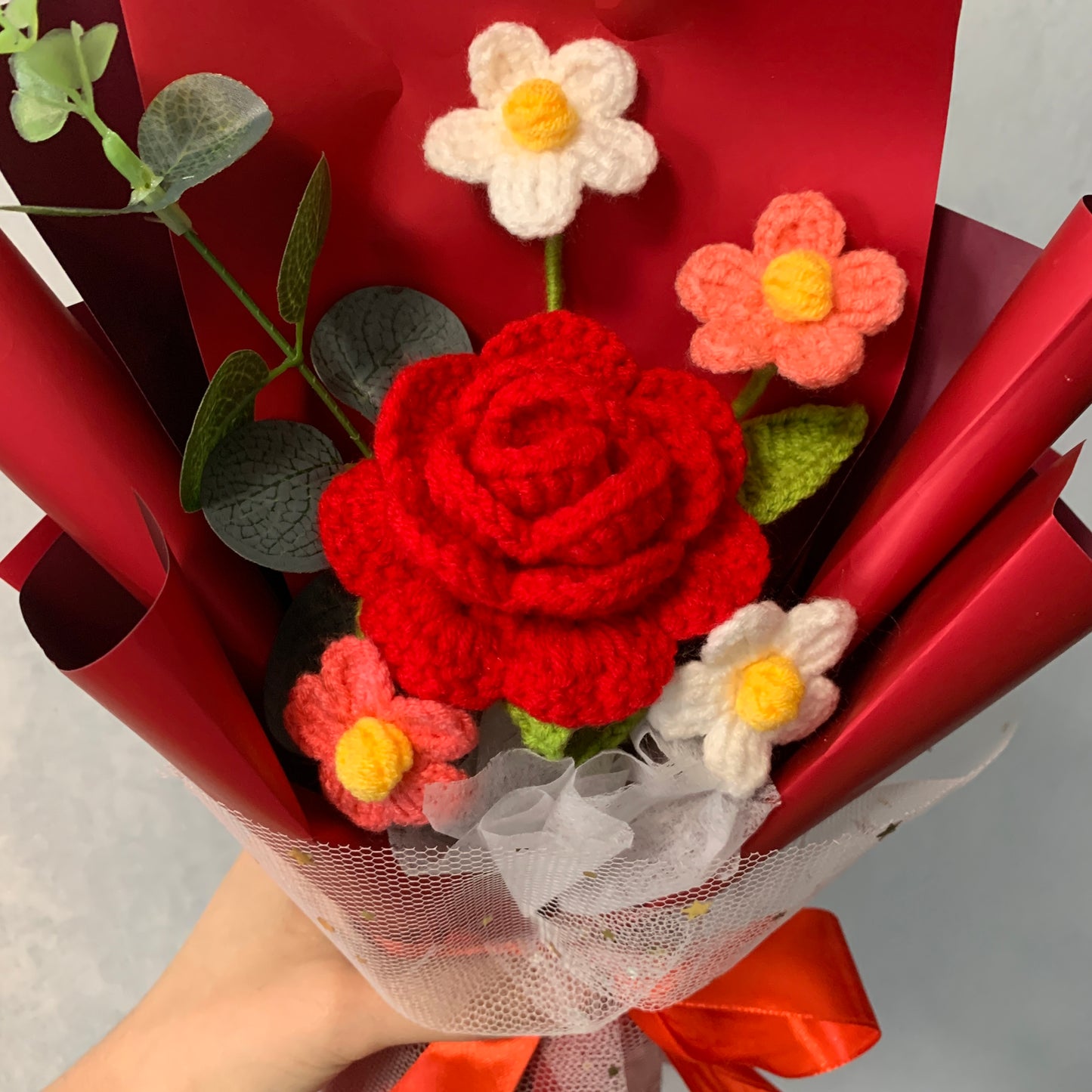 Crochet flowers, rose flower ornaments, cute A bunch of flower Anniversary bouquet Gift for her flower ornaments