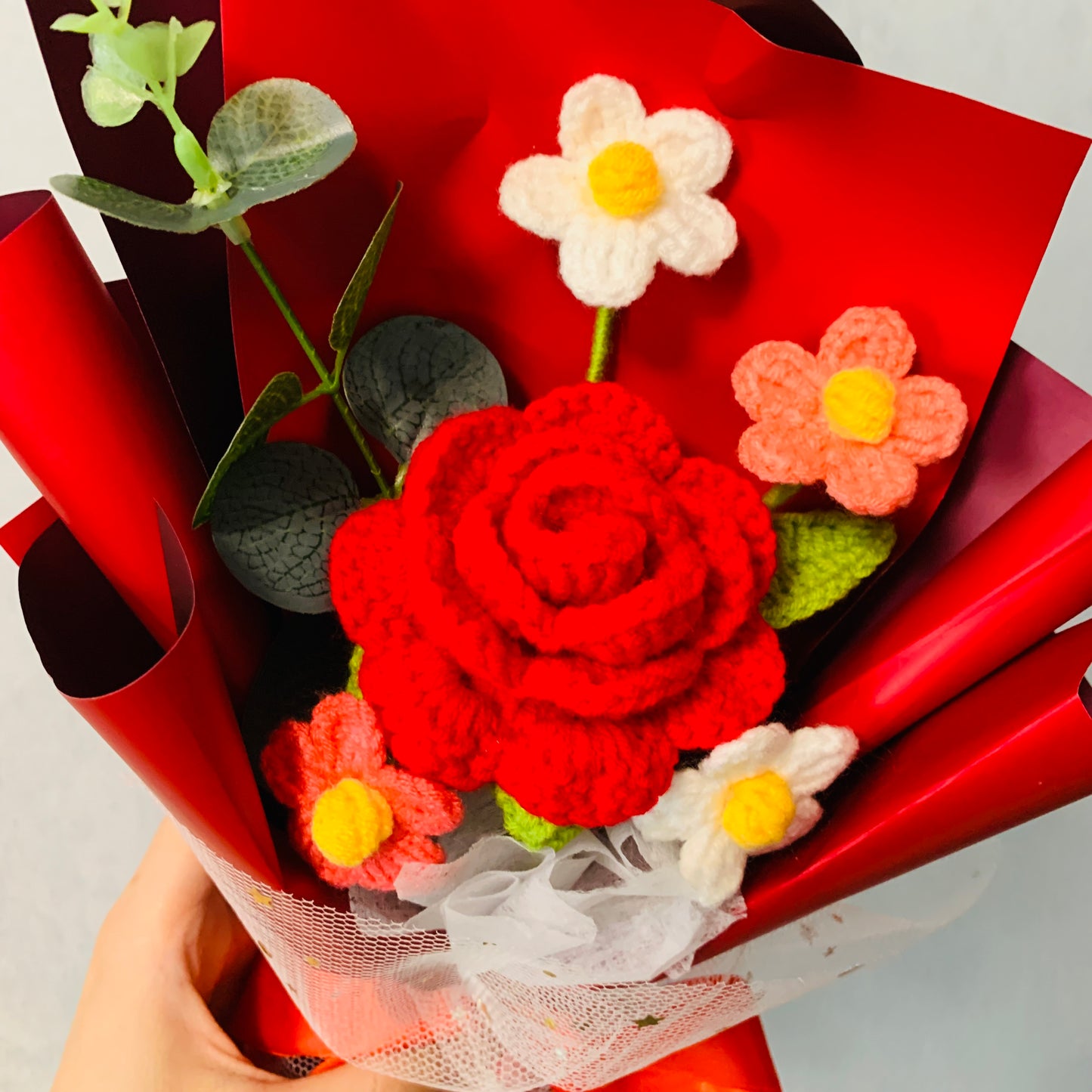 Crochet flowers, rose flower ornaments, cute A bunch of flower Anniversary bouquet Gift for her flower ornaments