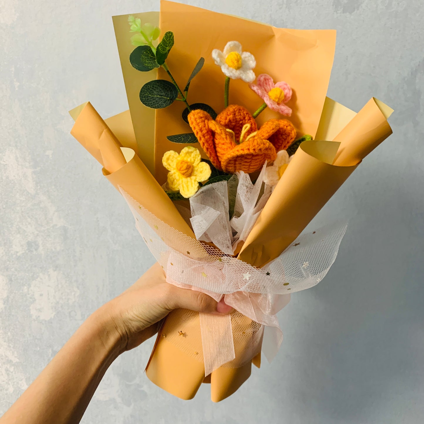 Crochet flowers, tulips flower ornaments, cute A bunch of flower Anniversary bouquet Gift for her