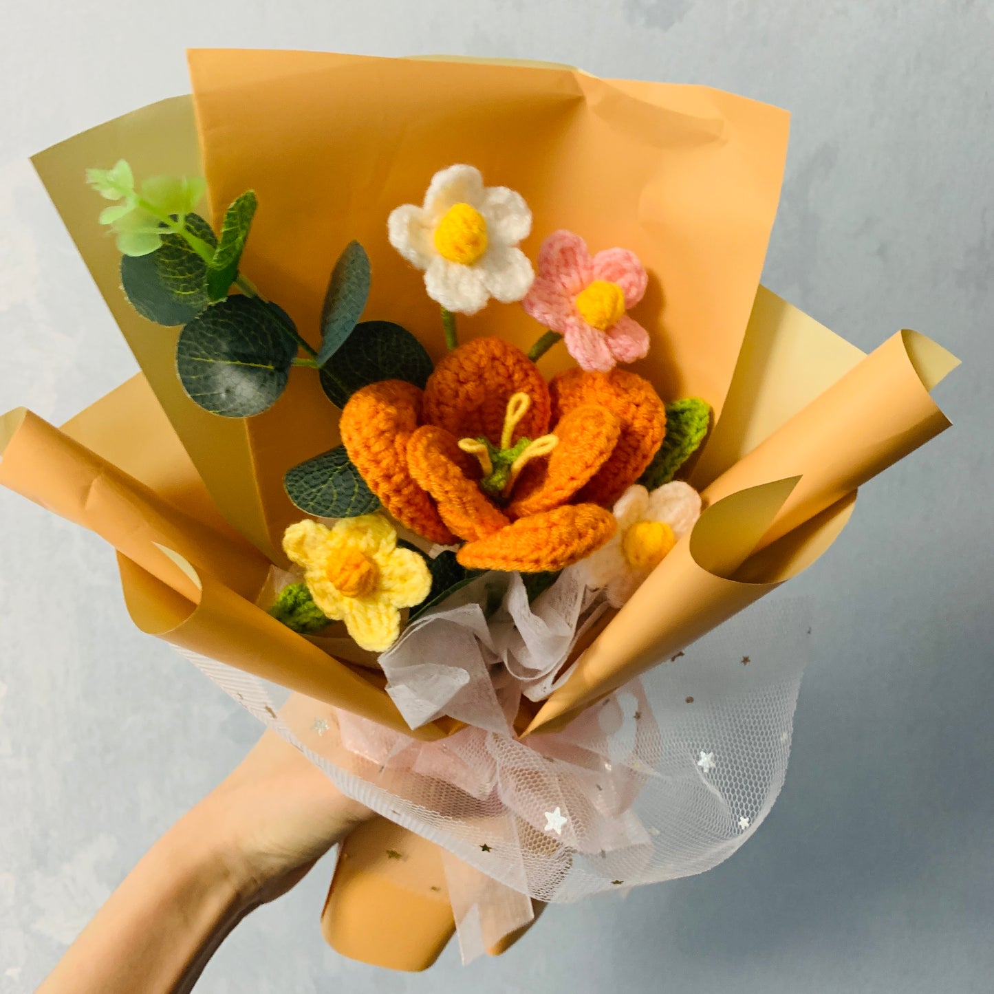 Crochet flowers, tulips flower ornaments, cute A bunch of flower Anniversary bouquet Gift for her