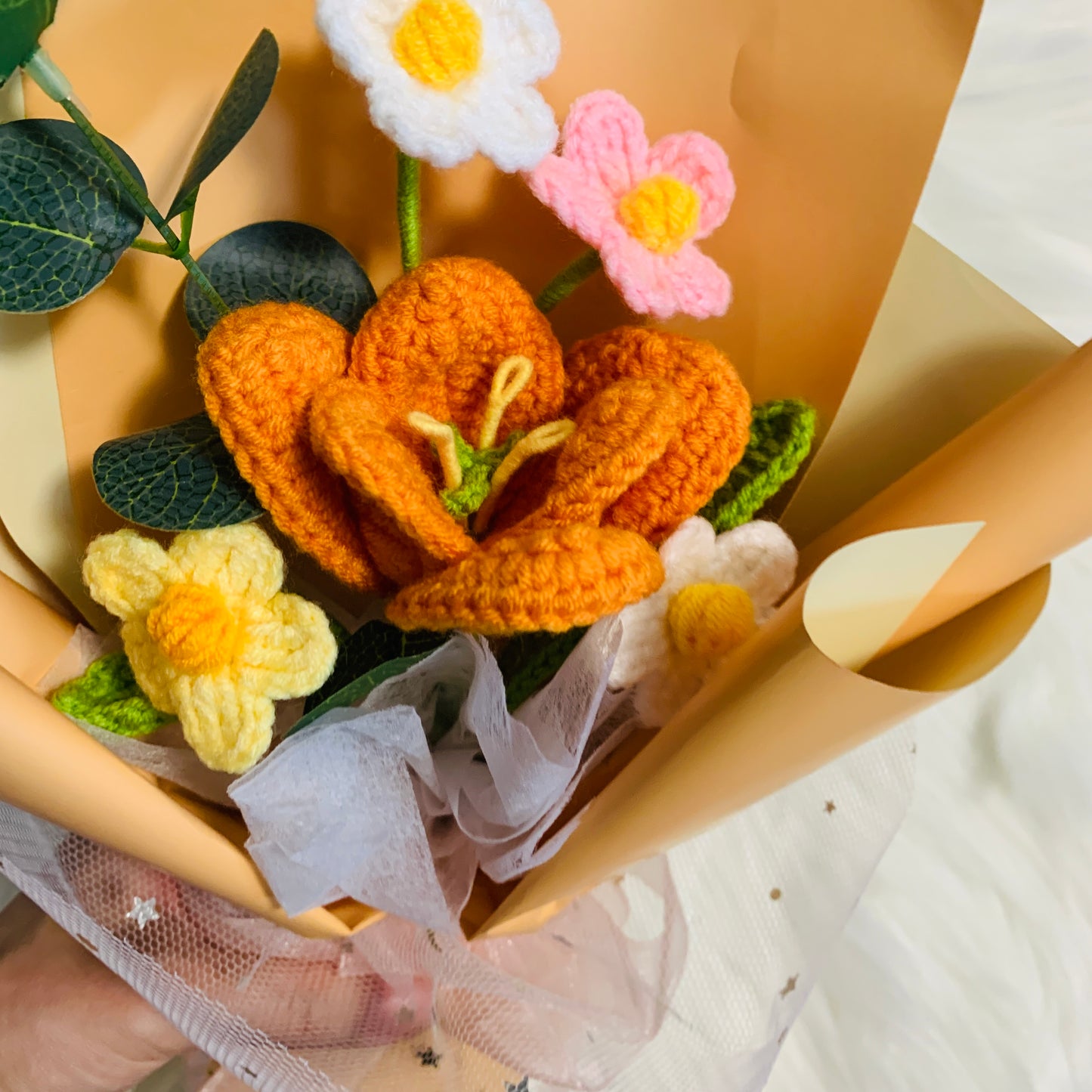 Crochet flowers, tulips flower ornaments, cute A bunch of flower Anniversary bouquet Gift for her