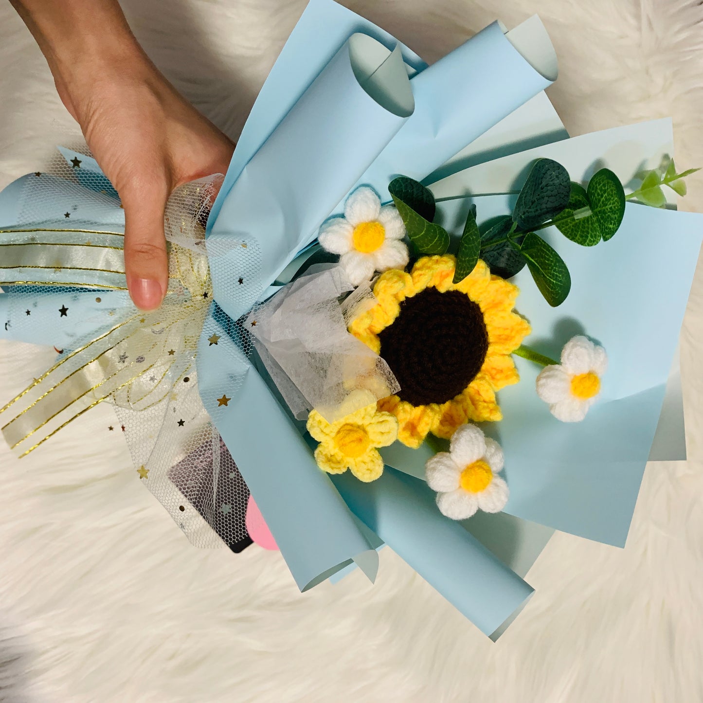 Crochet flowers, sunflower flower ornaments, cute A bunch of flower Anniversary bouquet Gift for her