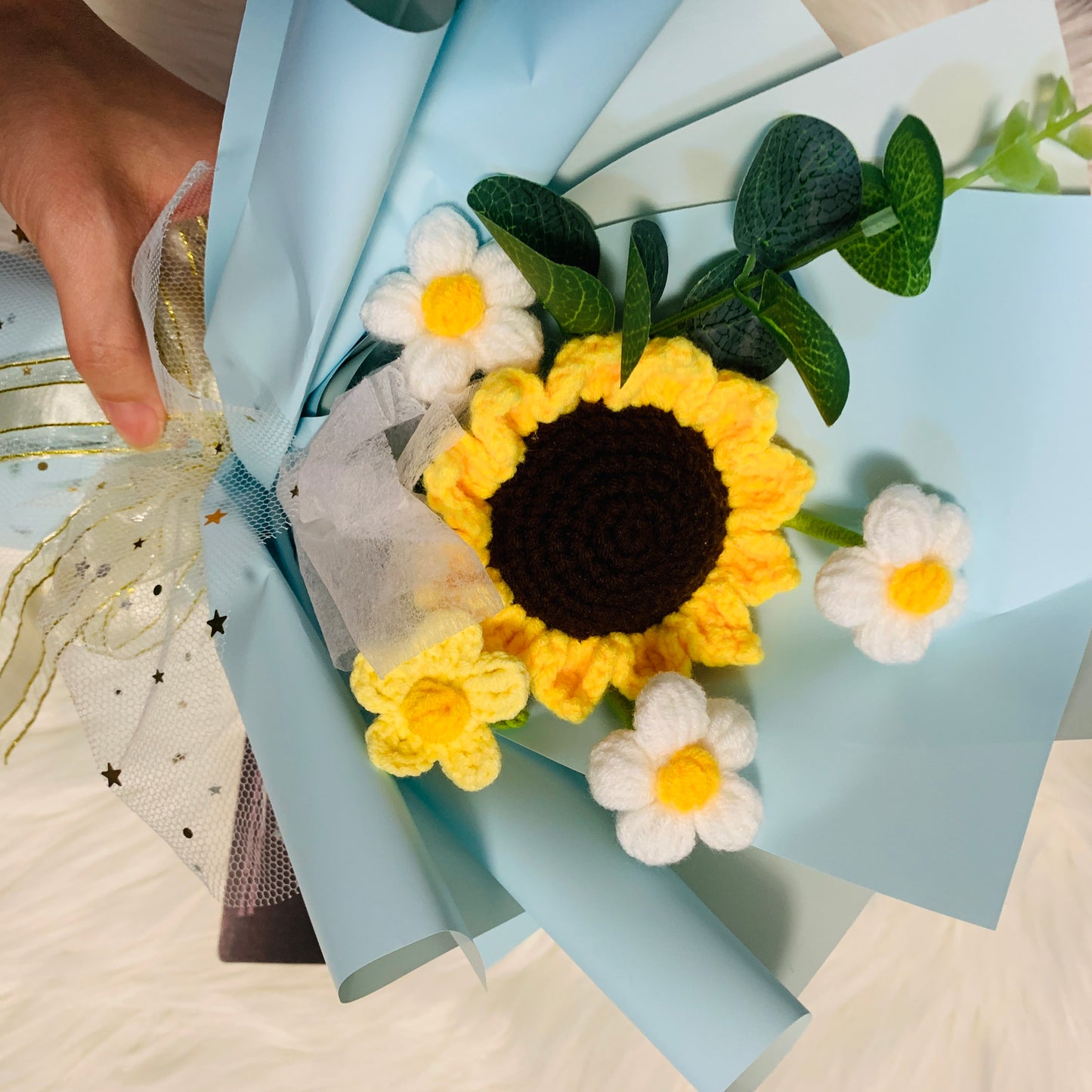 Crochet flowers, sunflower flower ornaments, cute A bunch of flower Anniversary bouquet Gift for her