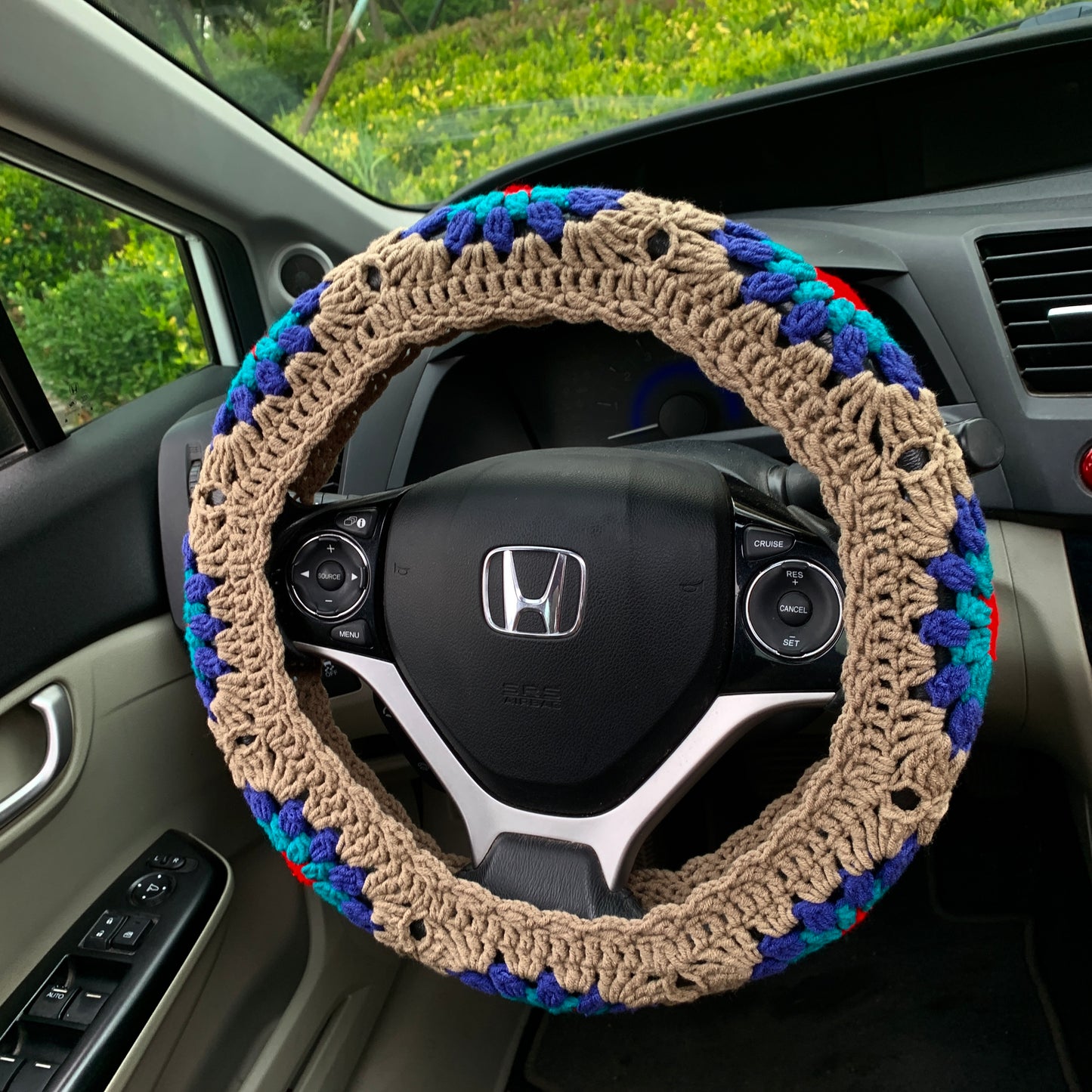 Crochet Steering Wheel Cover for women, cute rainbow flower seat belt Cover, Car Accessories decorations car Interior decor