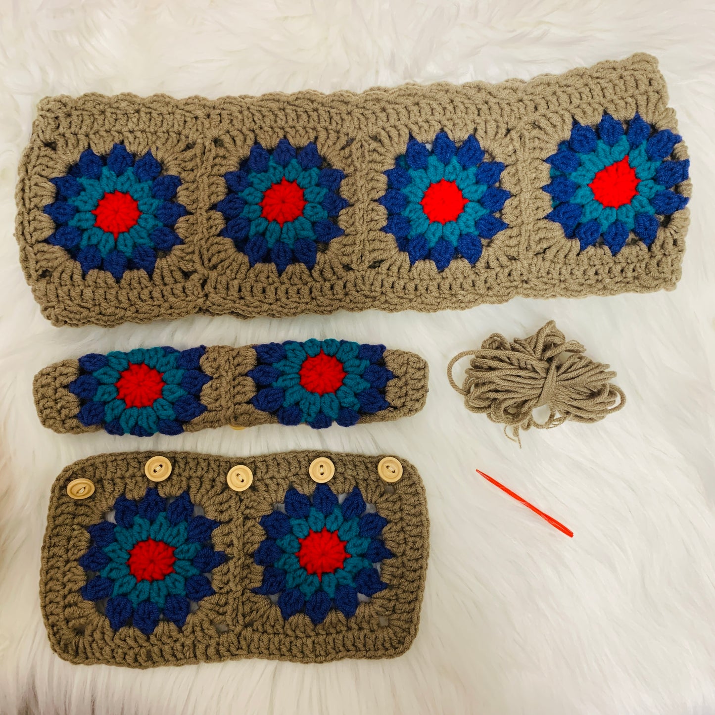 Crochet Steering Wheel Cover for women, cute rainbow flower seat belt Cover, Car Accessories decorations car Interior decor