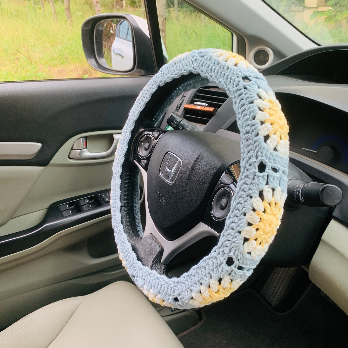 Crochet Steering Wheel Cover for women, cute Sunflower seat belt Cover, Car Accessories decorations