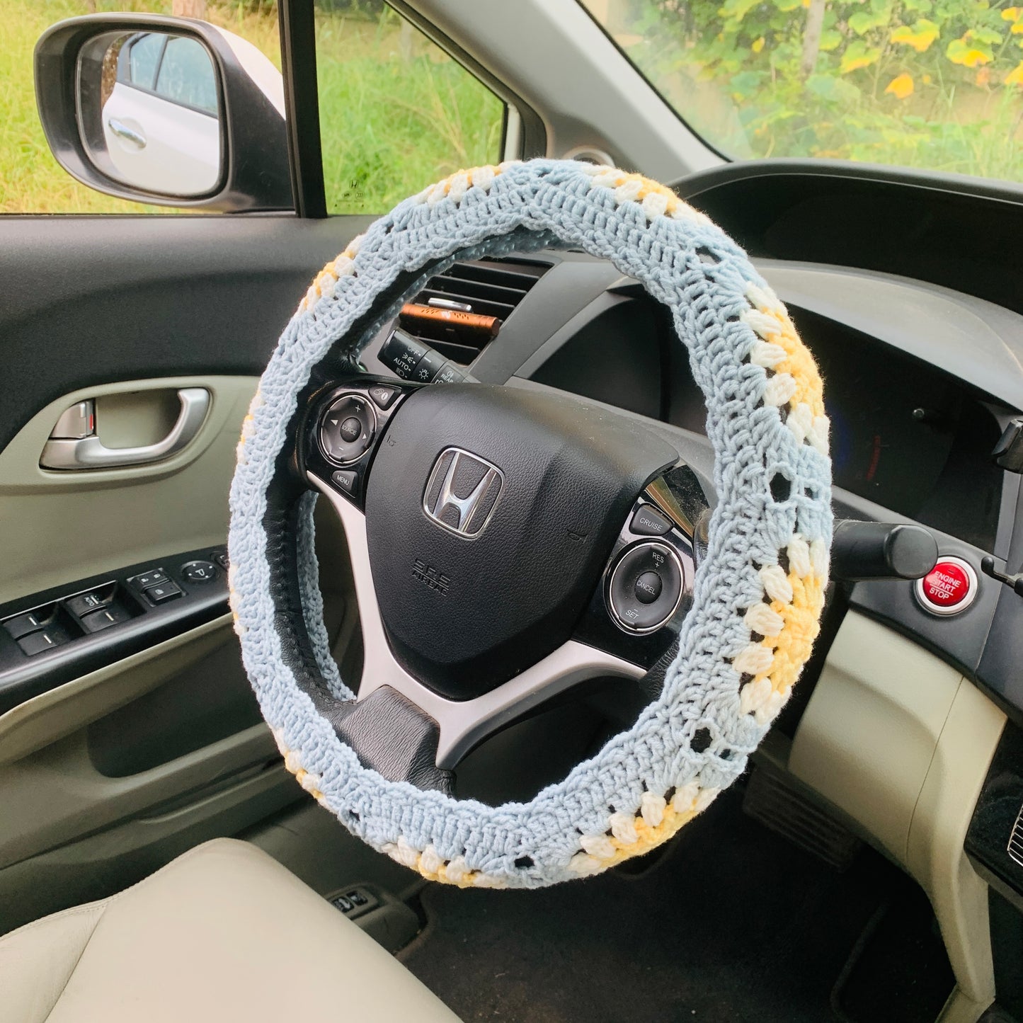 Crochet Steering Wheel Cover for women, cute Sunflower seat belt Cover, Car Accessories decorations