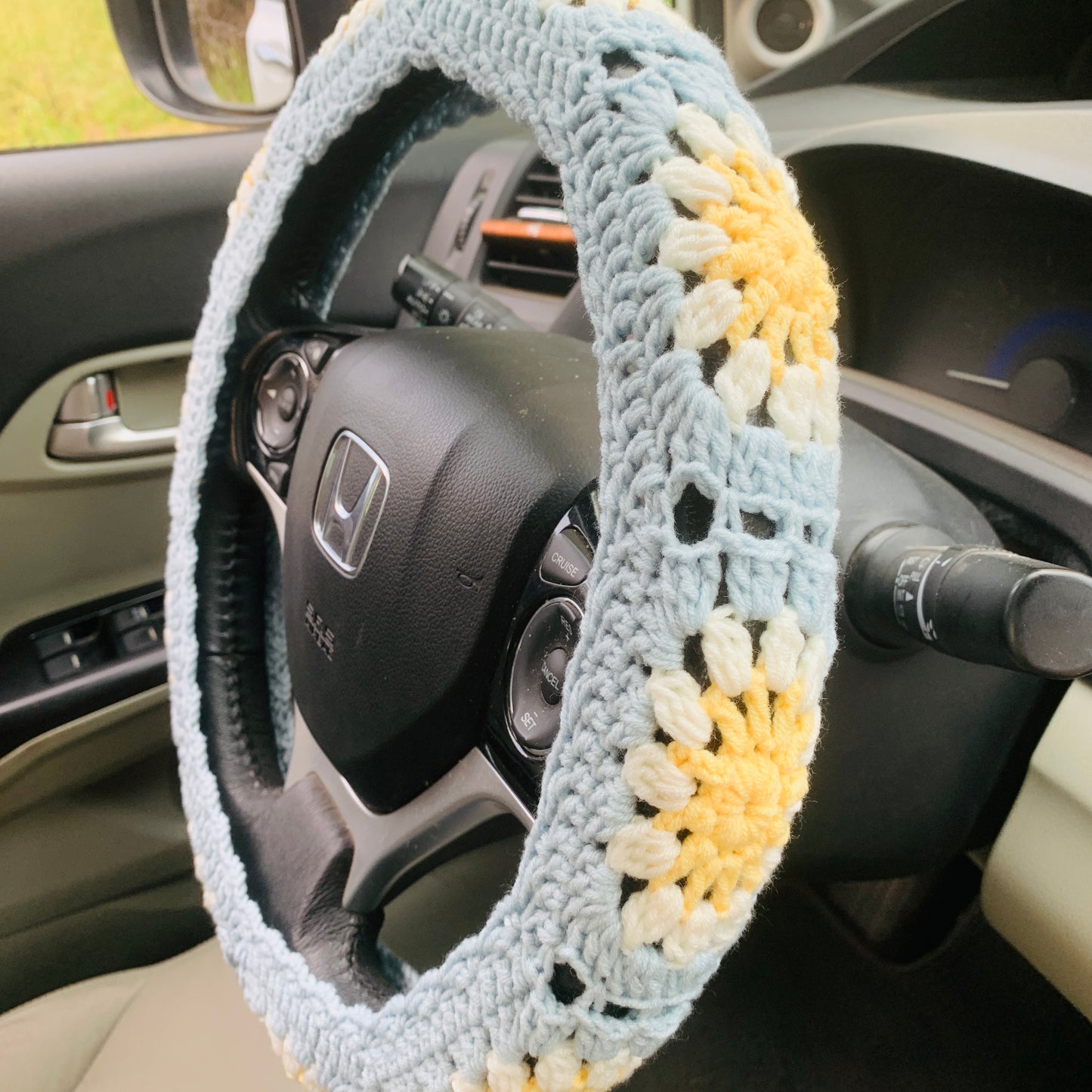 Crochet Steering Wheel Cover for women, cute Sunflower seat belt Cover, Car Accessories decorations