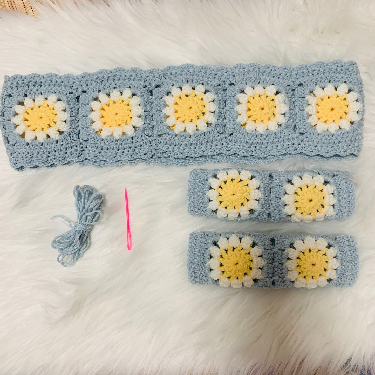 Crochet Steering Wheel Cover for women, cute Sunflower seat belt Cover, Car Accessories decorations