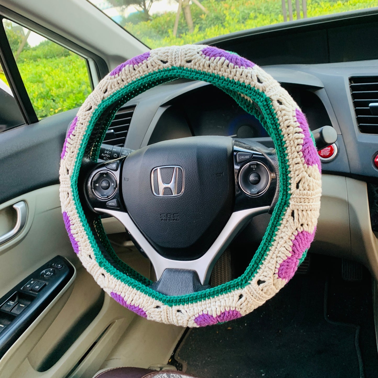 Handmade crochet Steering Wheel Cover for women, cute daisy flower seat belt Cover, kawaii Car interior Accessories decorations