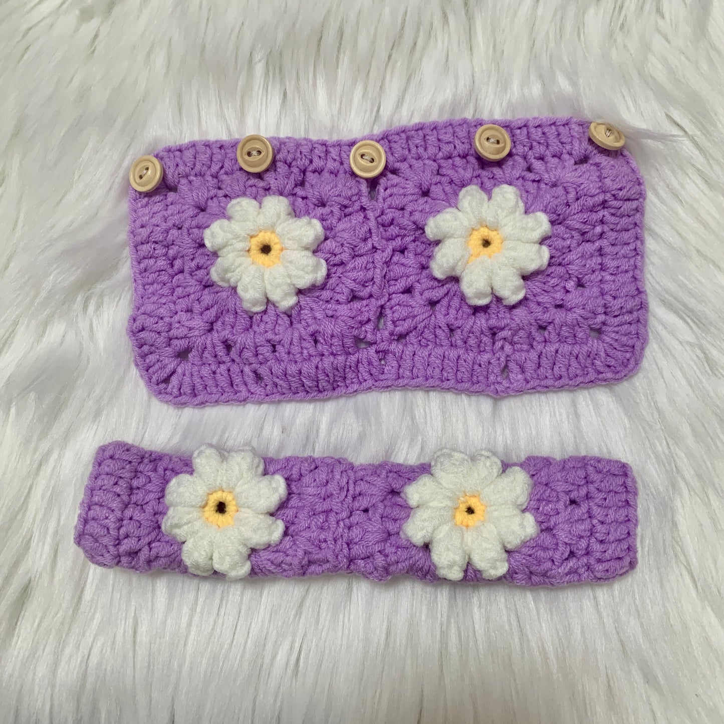 Steering Wheel Cover for women, Crochet Purple Puff flower seat belt Cover, Car Accessories decorations