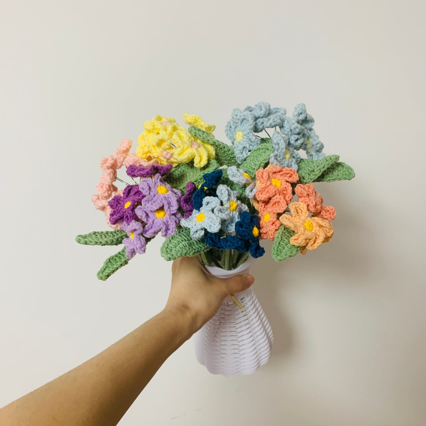 Crochet flowers, forget-me-not flower ornaments, A bunch of flower Anniversary bouquet Gift for her
