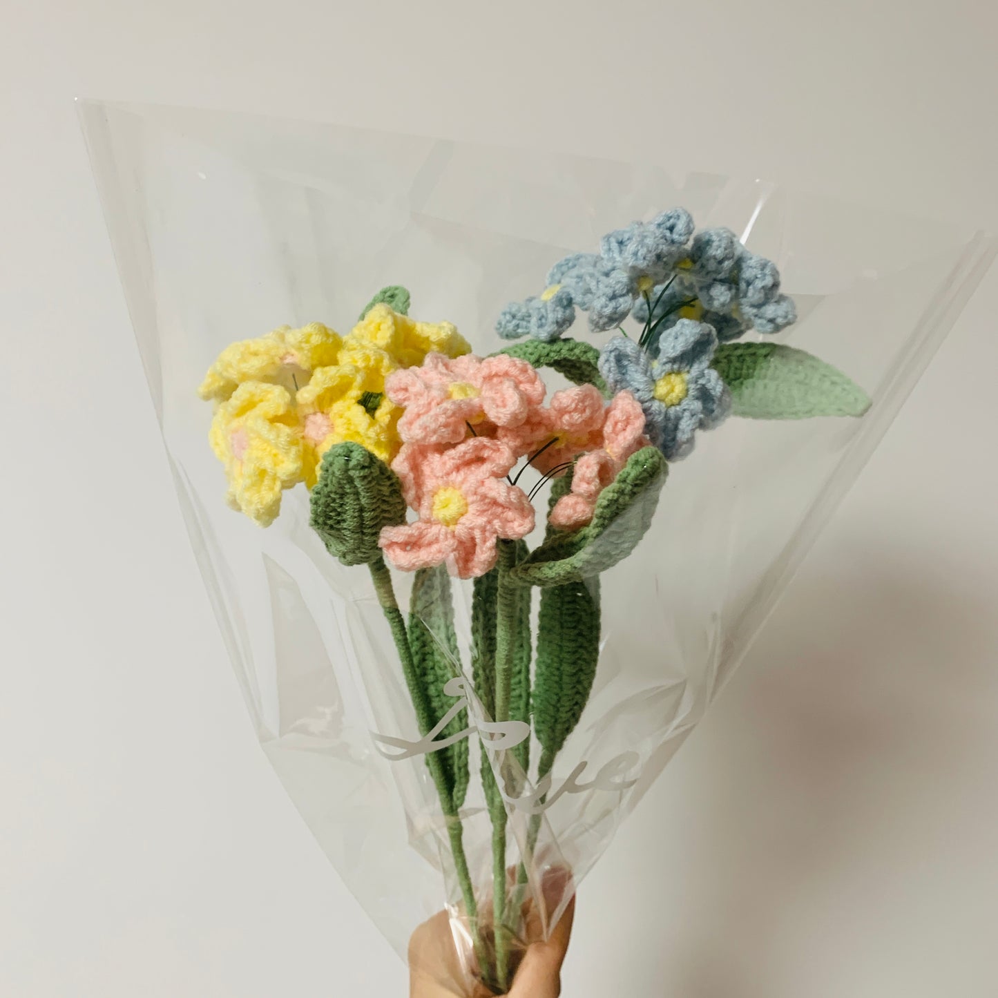 Crochet flowers, forget-me-not flower ornaments, A bunch of flower Anniversary bouquet Gift for her