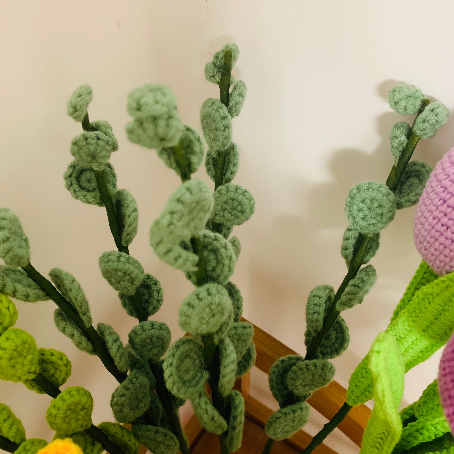 Crochet flowers, Lavender Eucalyptus tulips sunflower daisy flower ornaments, A bunch of flower Anniversary bouquet Gift for her