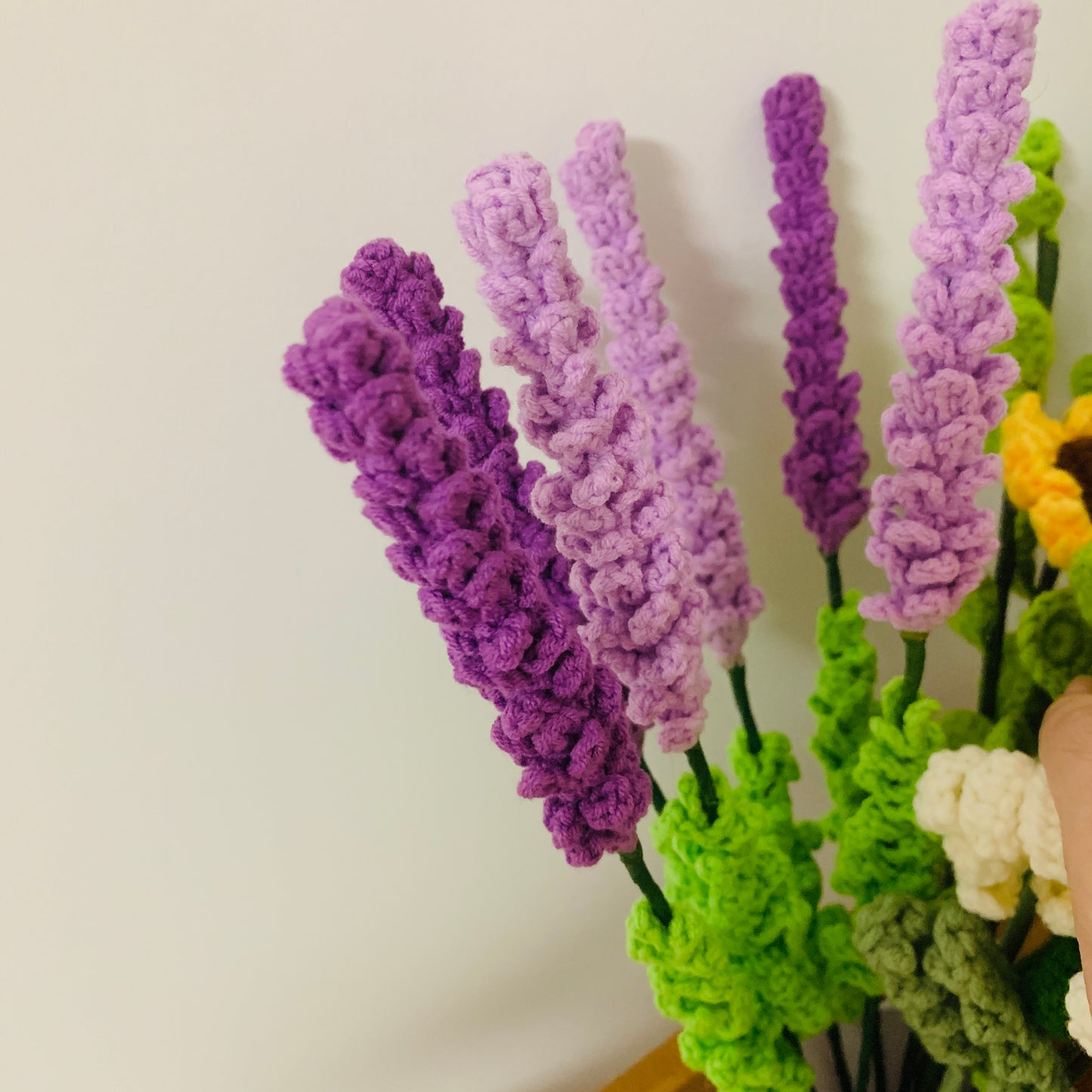 Crochet flowers, Lavender Eucalyptus tulips sunflower daisy flower ornaments, A bunch of flower Anniversary bouquet Gift for her