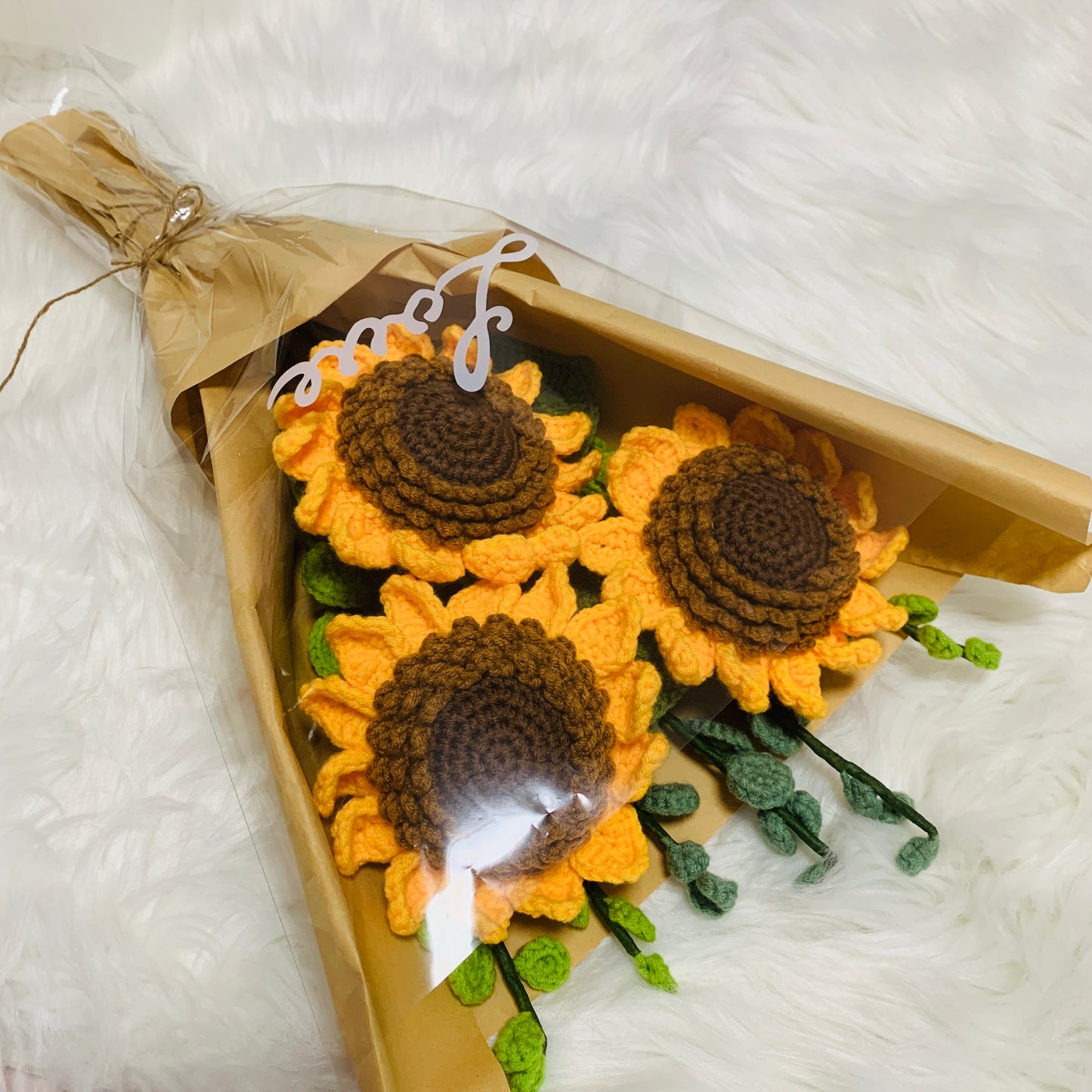 Crochet sunflowers Eucalyptus daisy calla lily flower, A bunch of flower Gift for her