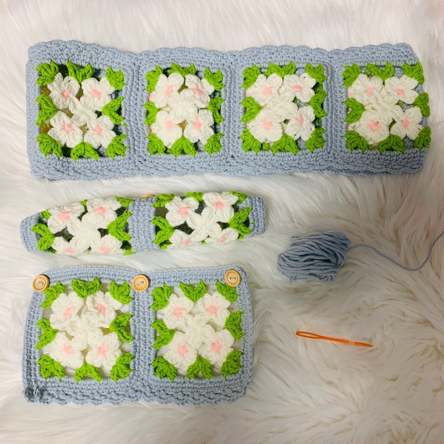 Handmade crochet Steering Wheel Cover for women, Cute flower seat belt Cover, Car interior Accessories decorations