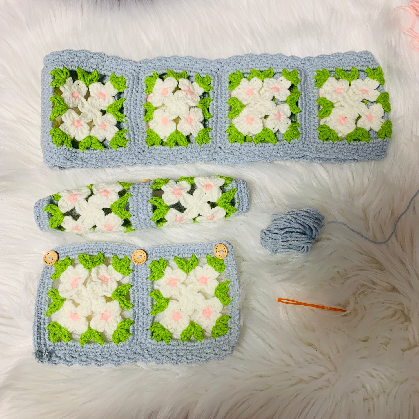 Handmade crochet Steering Wheel Cover for women, Cute flower seat belt Cover, Car interior Accessories decorations