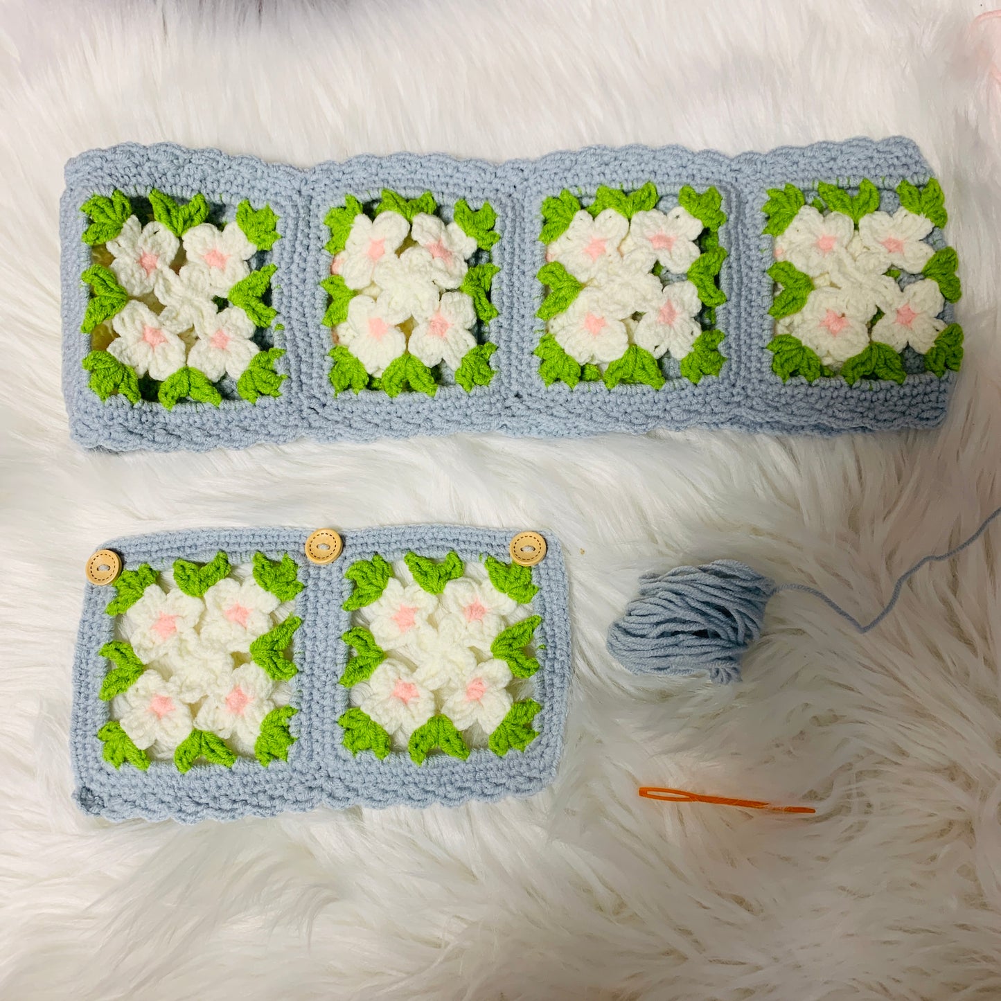 Handmade crochet Steering Wheel Cover for women, Cute flower seat belt Cover, Car interior Accessories decorations