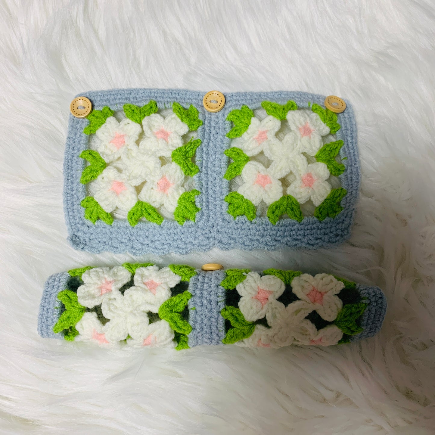 Handmade crochet Steering Wheel Cover for women, Cute flower seat belt Cover, Car interior Accessories decorations