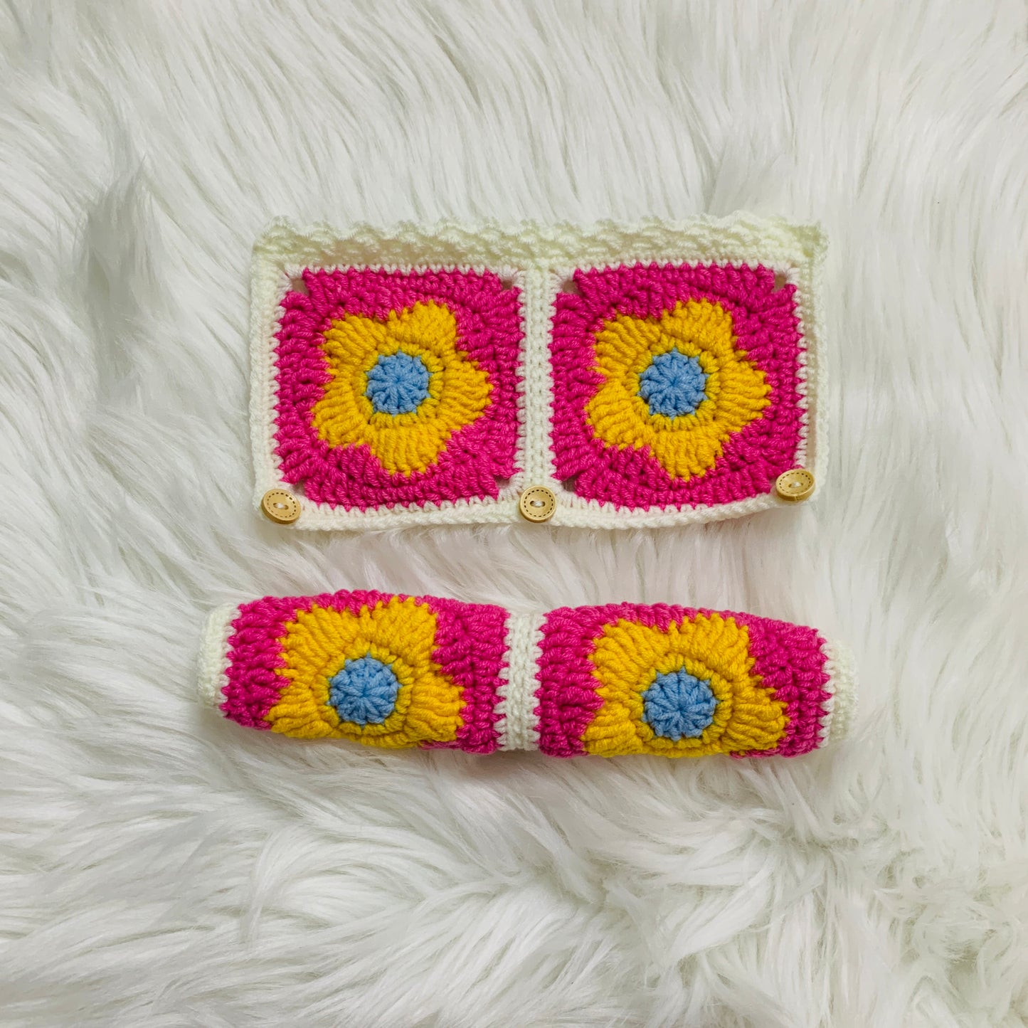 Steering Wheel Cover for women, Crochet Pink flower seat belt Cover, Car Accessories decorations