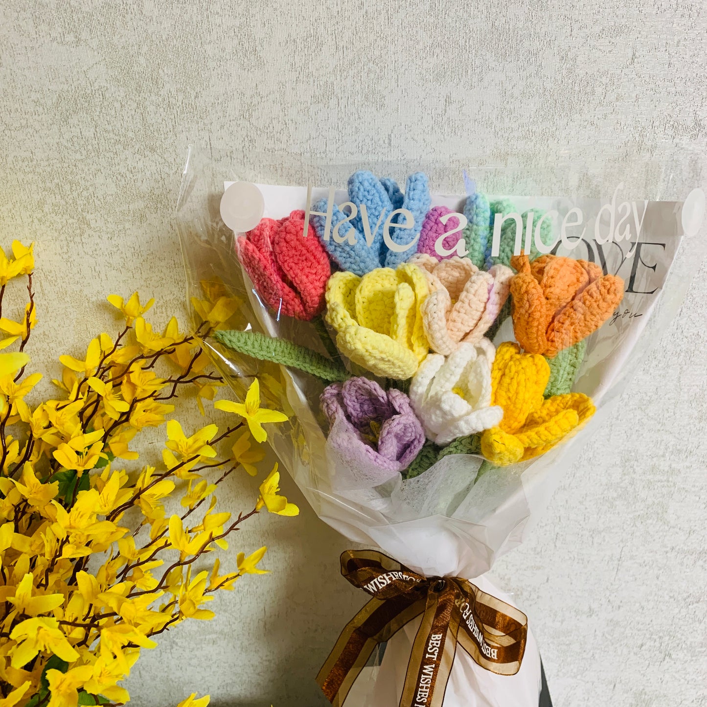 Crochet flowers tulip flower ornaments, Handmade knitted Flower Bouquet A bunch of flower Anniversary Home Decor Valentine's Gift for her