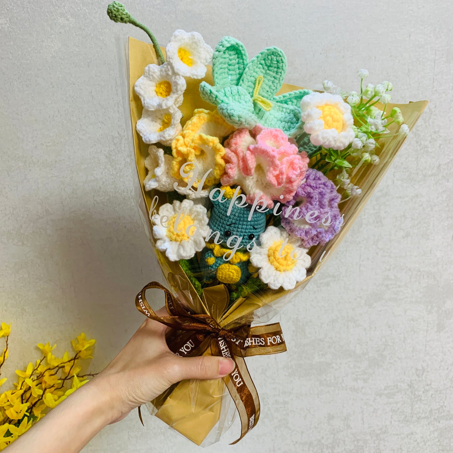 Crochet flowers animals dragon tulip Daisy Carnation ornaments cute A bunch of flower Anniversary bouquet Gift for her