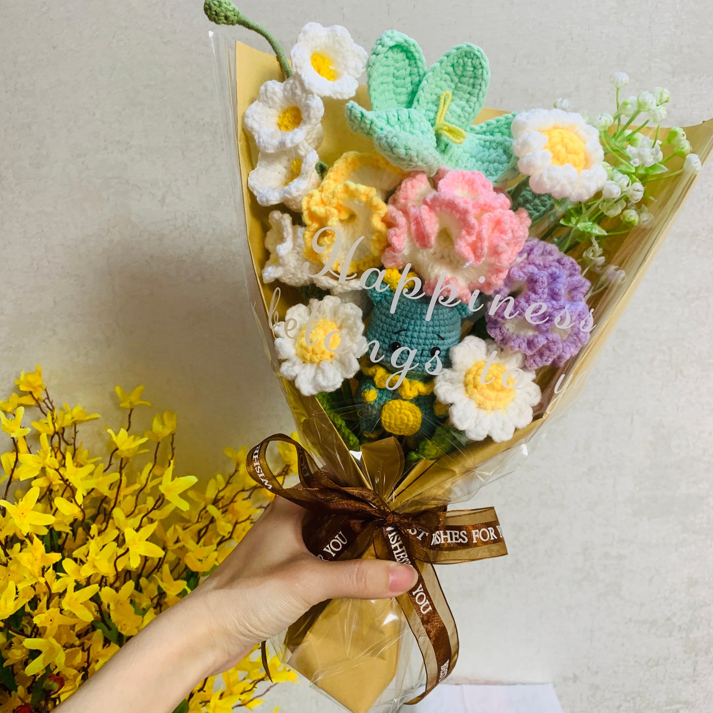 Crochet flowers animals dragon tulip Daisy Carnation ornaments cute A bunch of flower Anniversary bouquet Gift for her