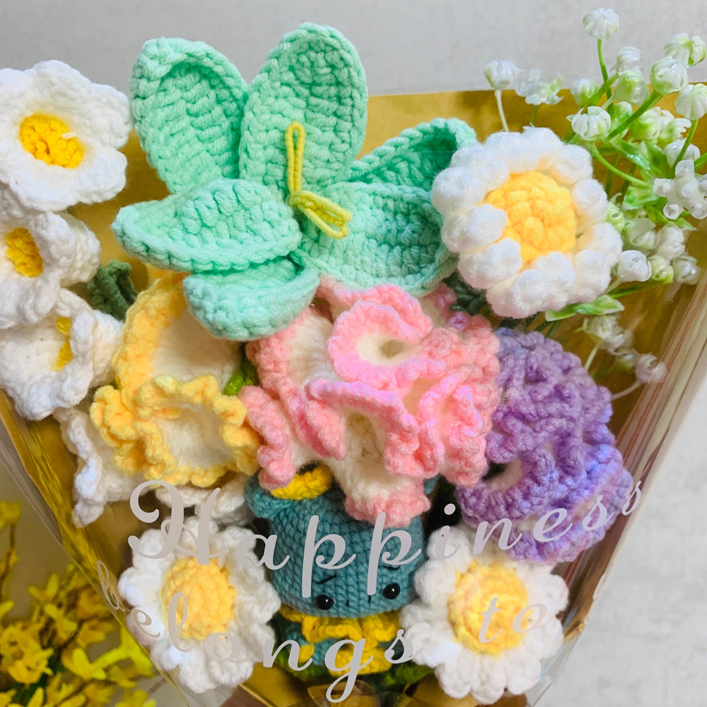 Crochet flowers animals dragon tulip Daisy Carnation ornaments cute A bunch of flower Anniversary bouquet Gift for her