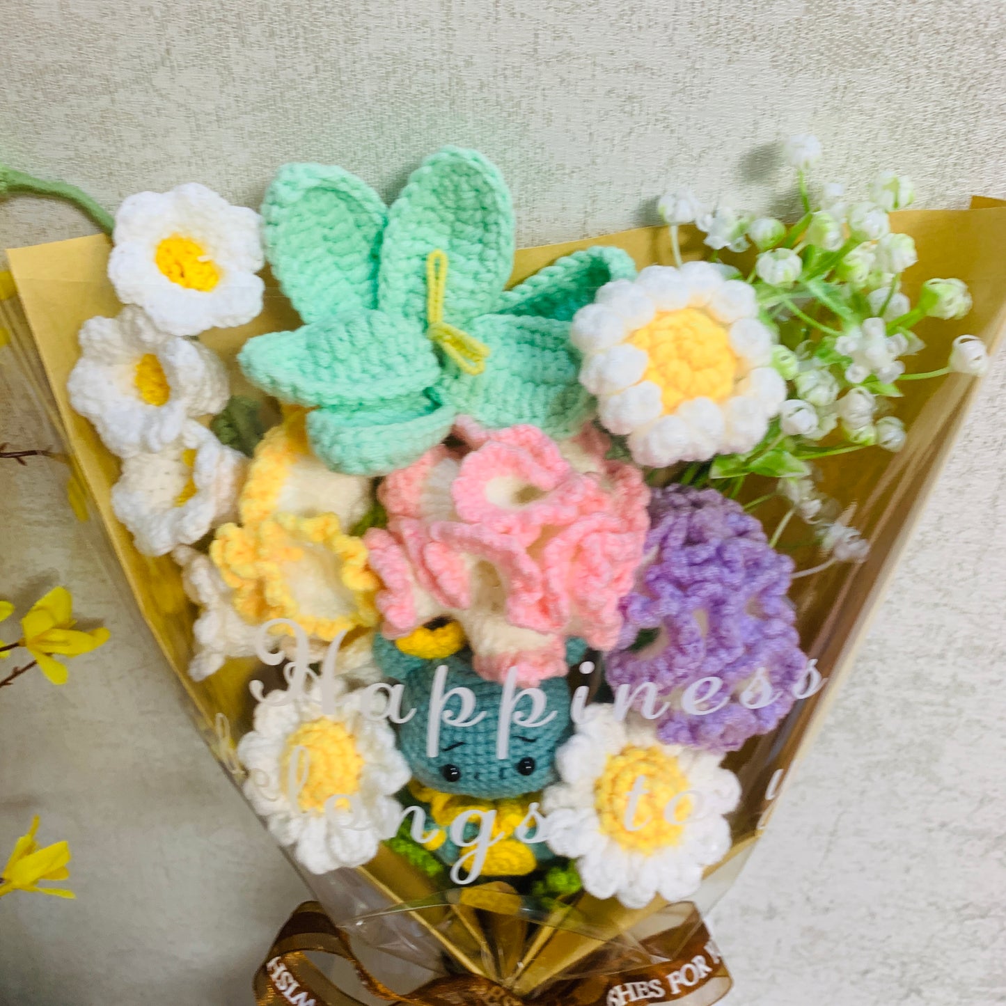Crochet flowers animals dragon tulip Daisy Carnation ornaments cute A bunch of flower Anniversary bouquet Gift for her