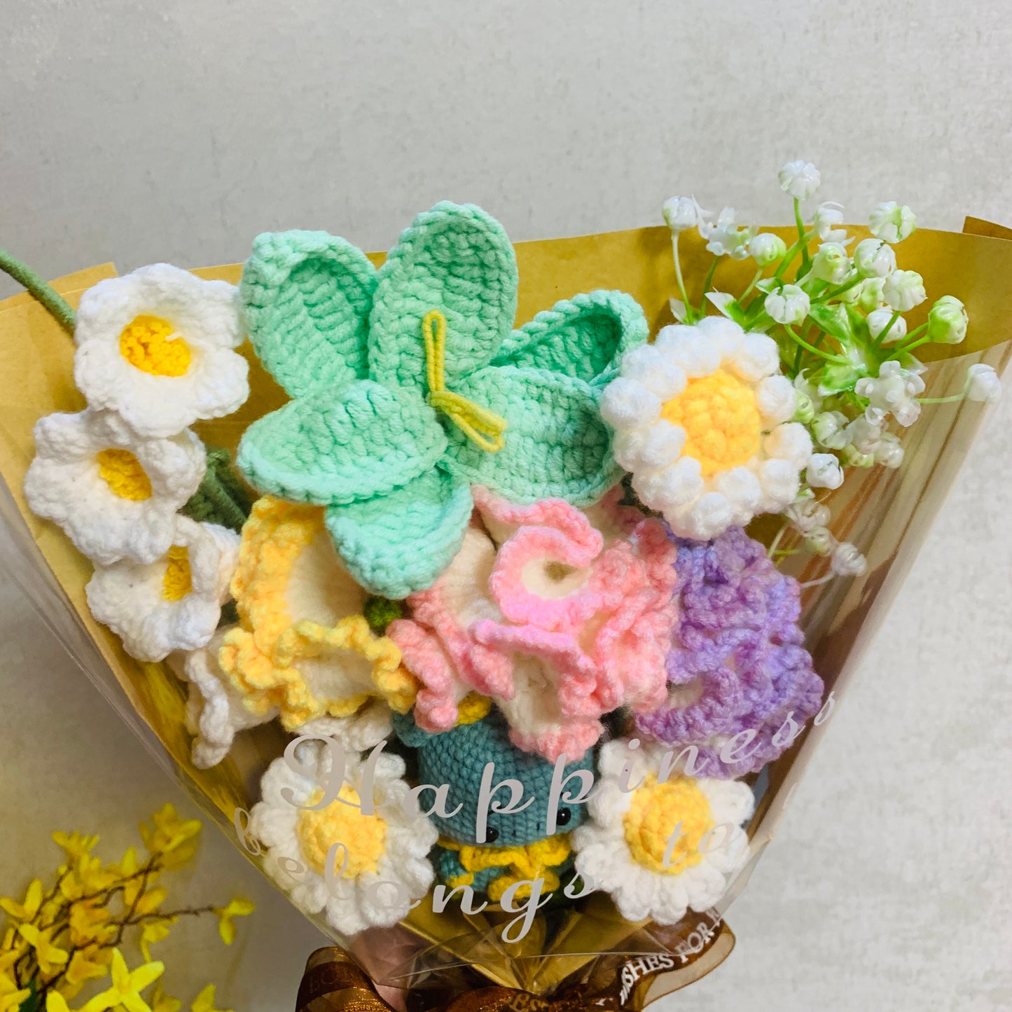 Crochet flowers animals dragon tulip Daisy Carnation ornaments cute A bunch of flower Anniversary bouquet Gift for her