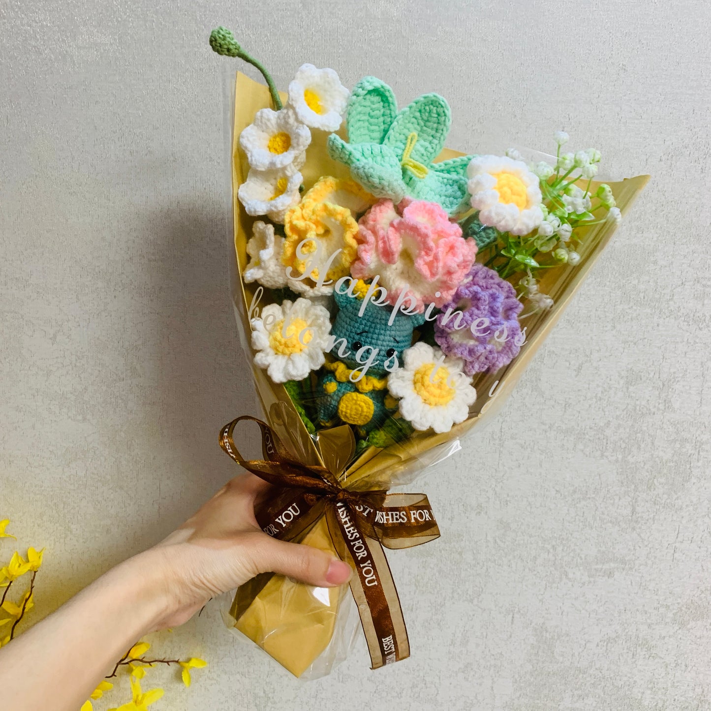 Crochet flowers animals dragon tulip Daisy Carnation ornaments cute A bunch of flower Anniversary bouquet Gift for her
