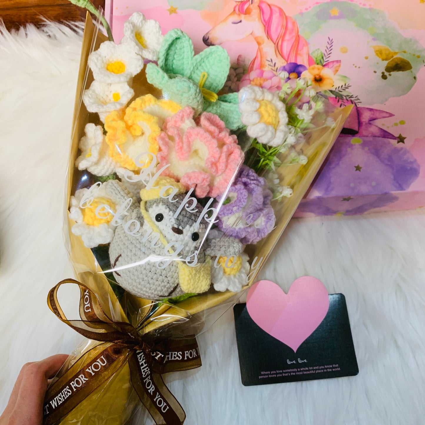 Crochet flowers penguin animals tulip Daisy Carnation ornaments cute A bunch of flower Anniversary bouquet Gift for her