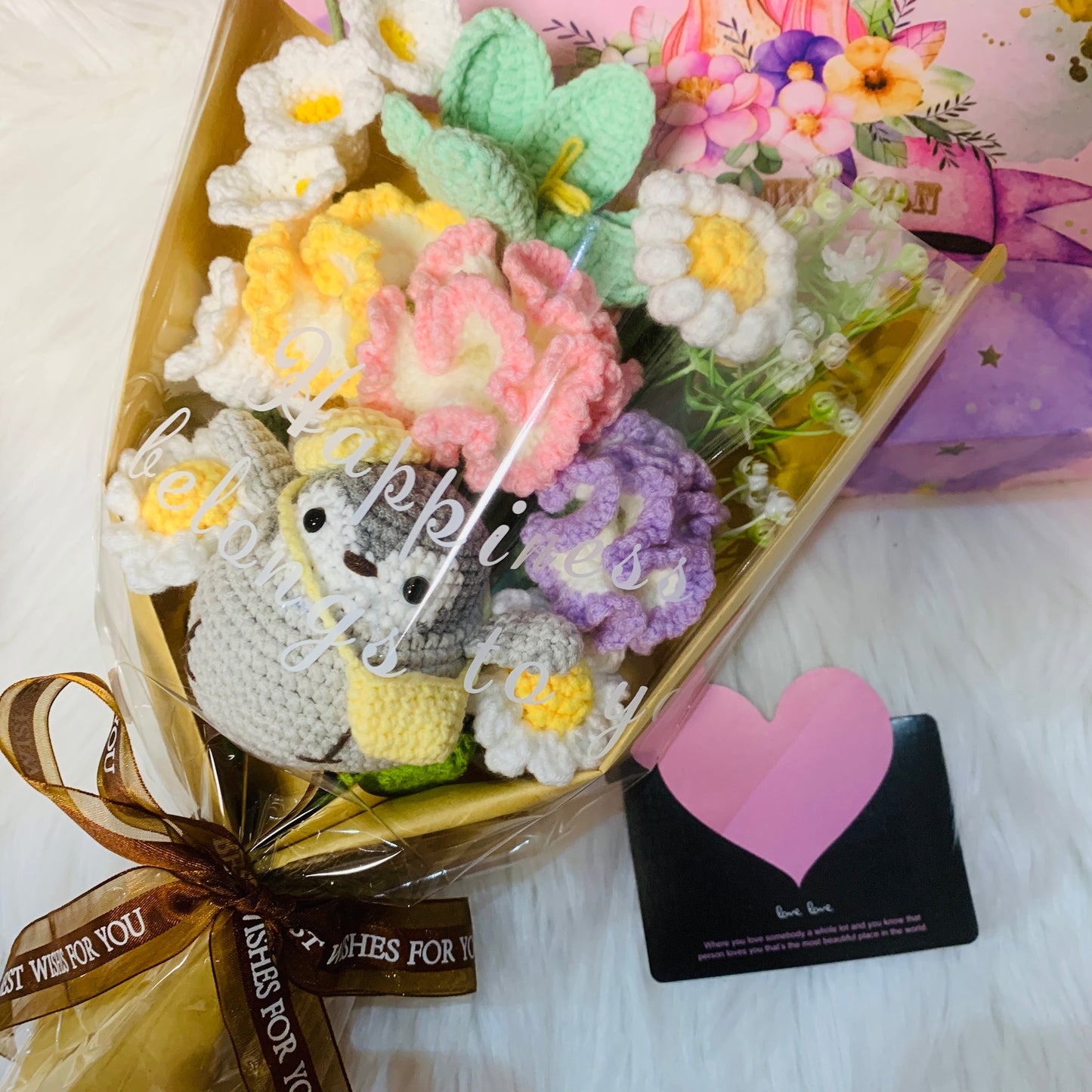 Crochet flowers penguin animals tulip Daisy Carnation ornaments cute A bunch of flower Anniversary bouquet Gift for her