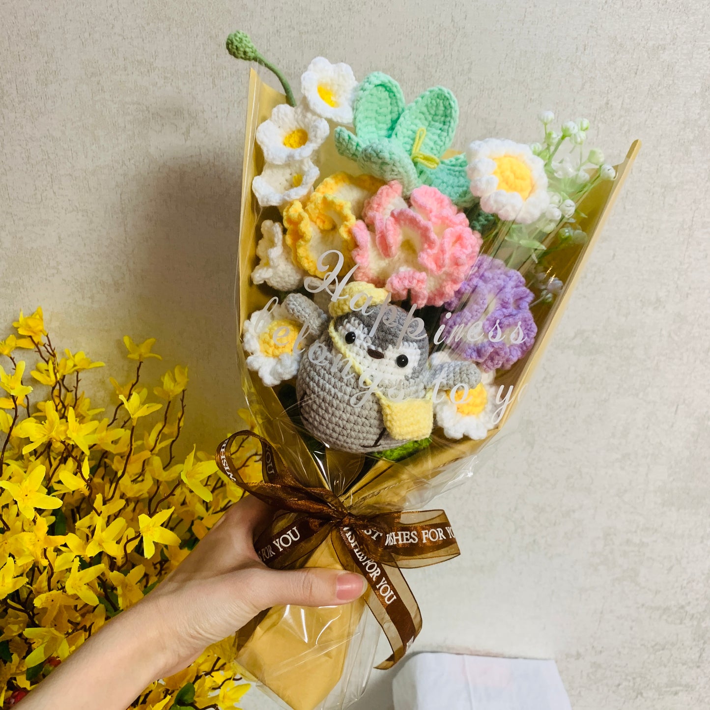 Crochet flowers penguin animals tulip Daisy Carnation ornaments cute A bunch of flower Anniversary bouquet Gift for her