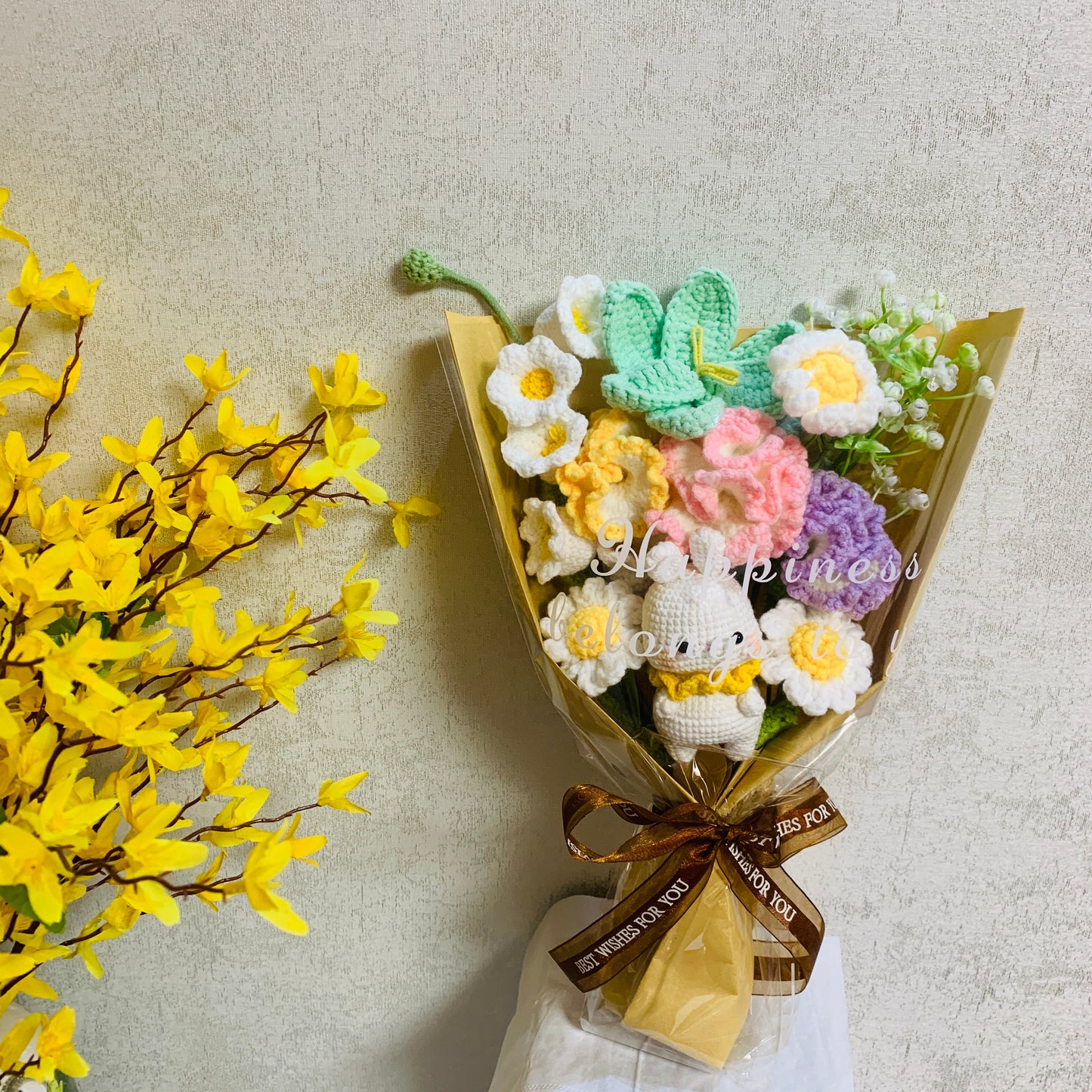 Crochet flowers animals rabbit bunny tulip Daisy Carnation ornaments cute A bunch of flower Anniversary bouquet Gift for her