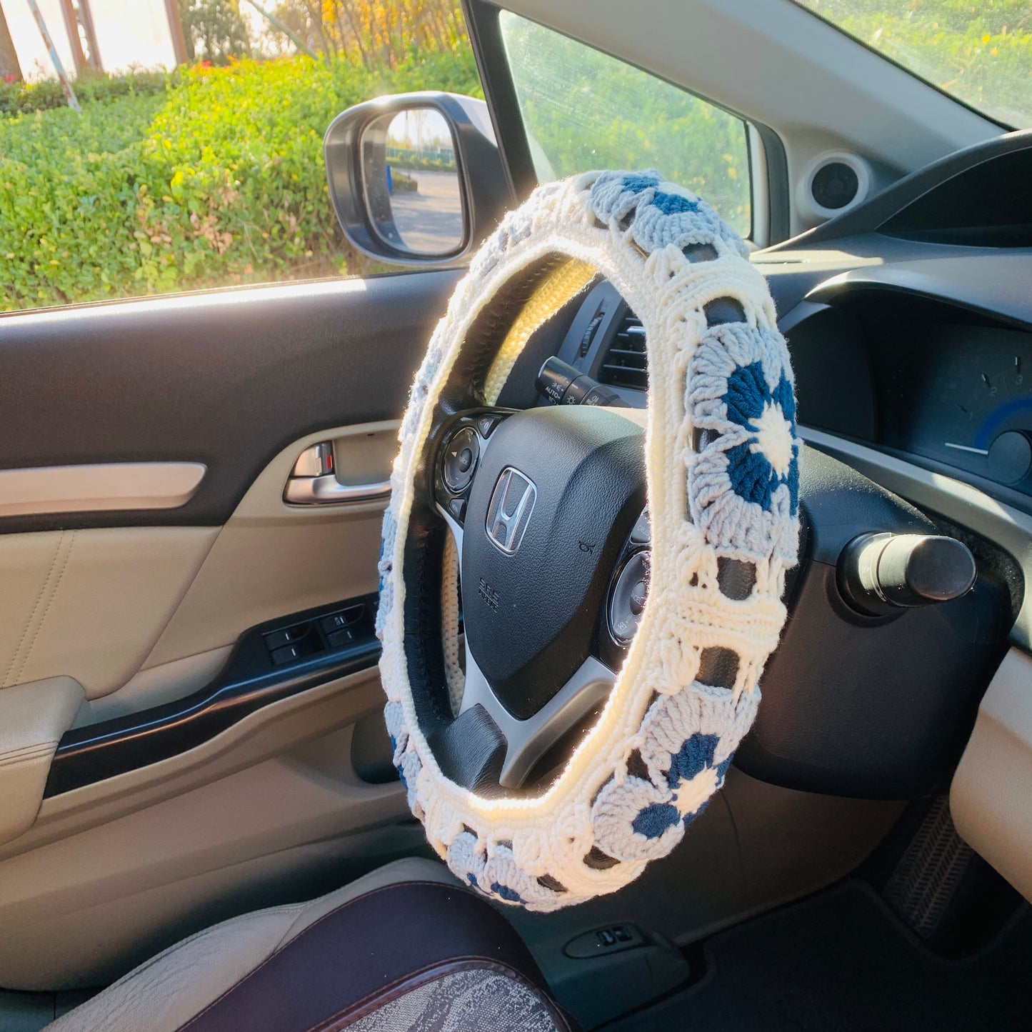 Steering Wheel Cover for women, Crochet cute Strawberry flower seat belt Cover, Car Accessories decorations