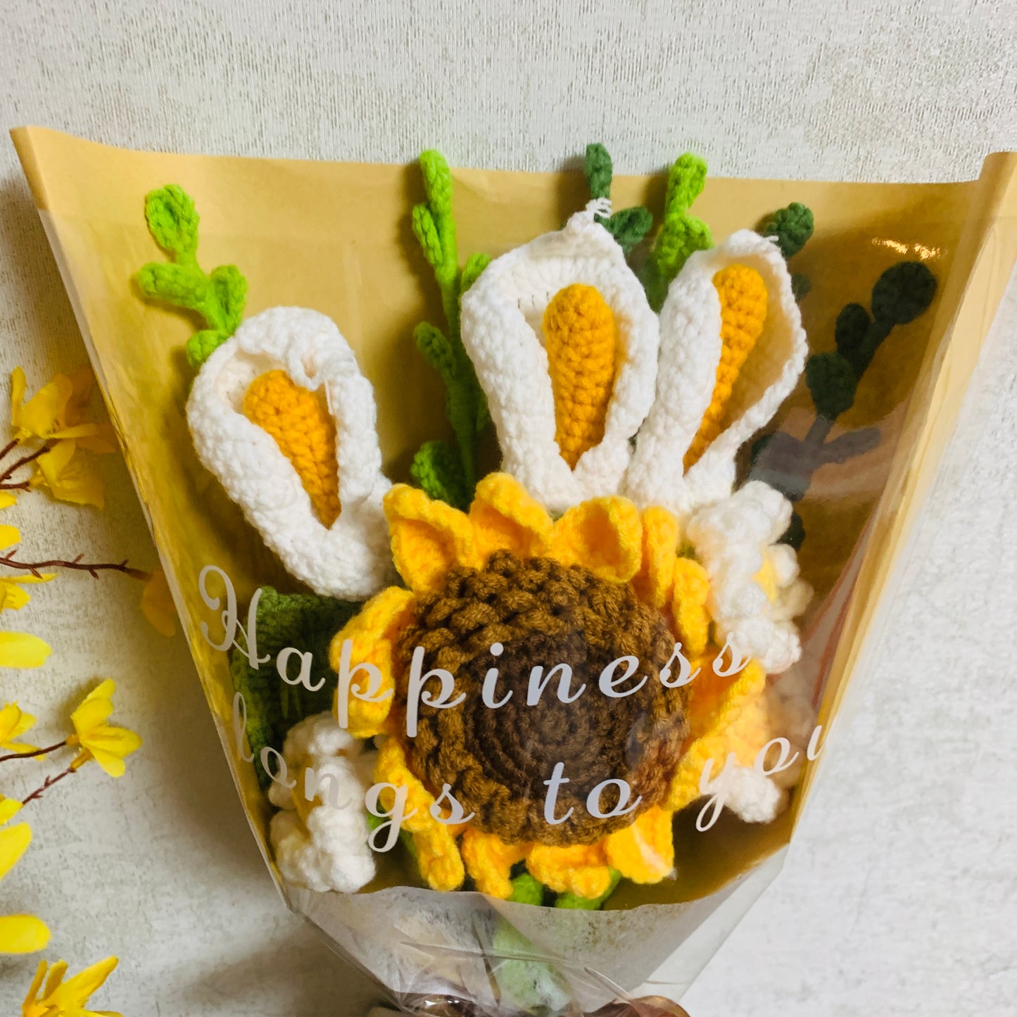 Crochet sunflowers Eucalyptus daisy calla lily flower, A bunch of flower Gift for her