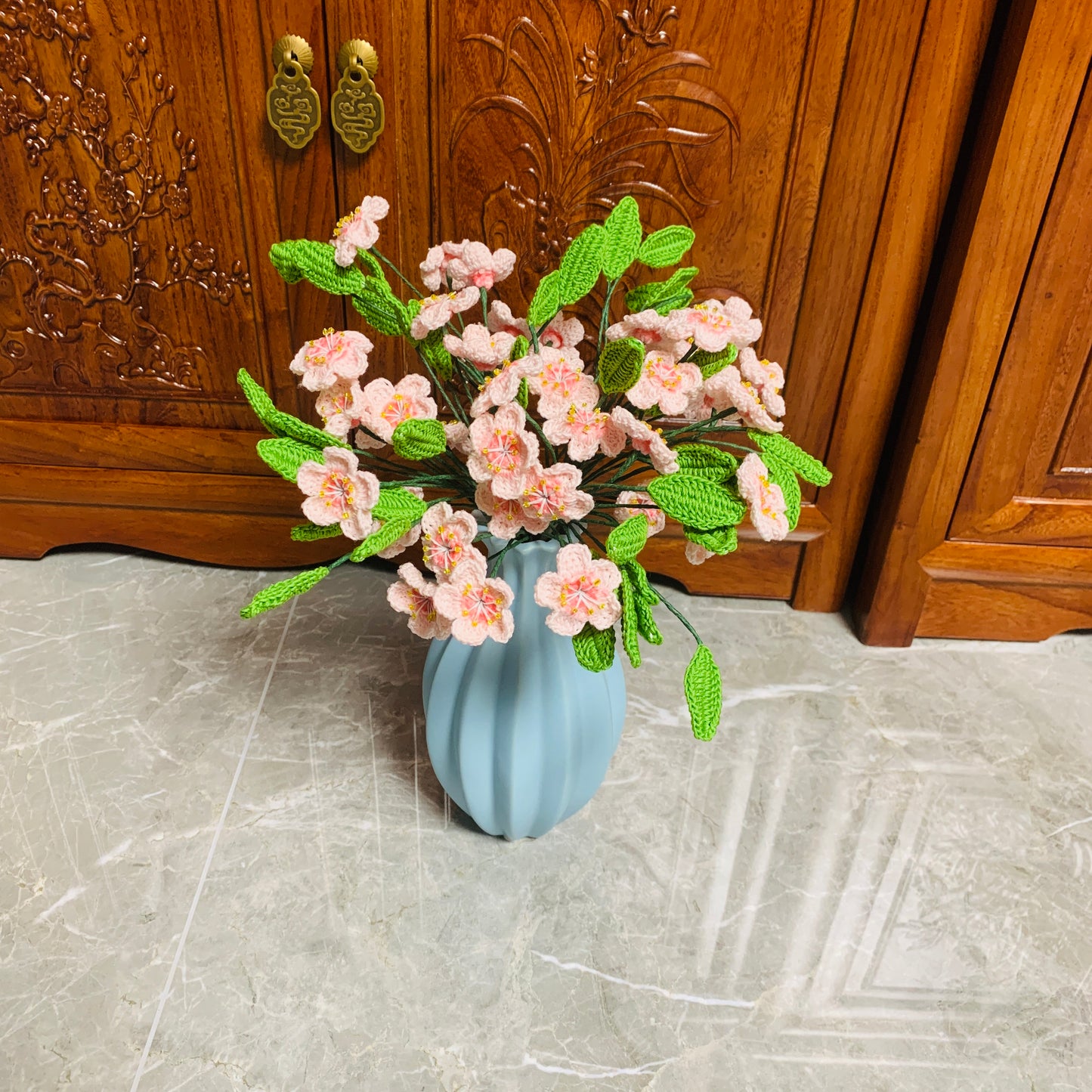 Handmade Crochet flowers, peach blossom flower ornaments, A bunch of flower bouquet artifact handicraft home decor Gift for her