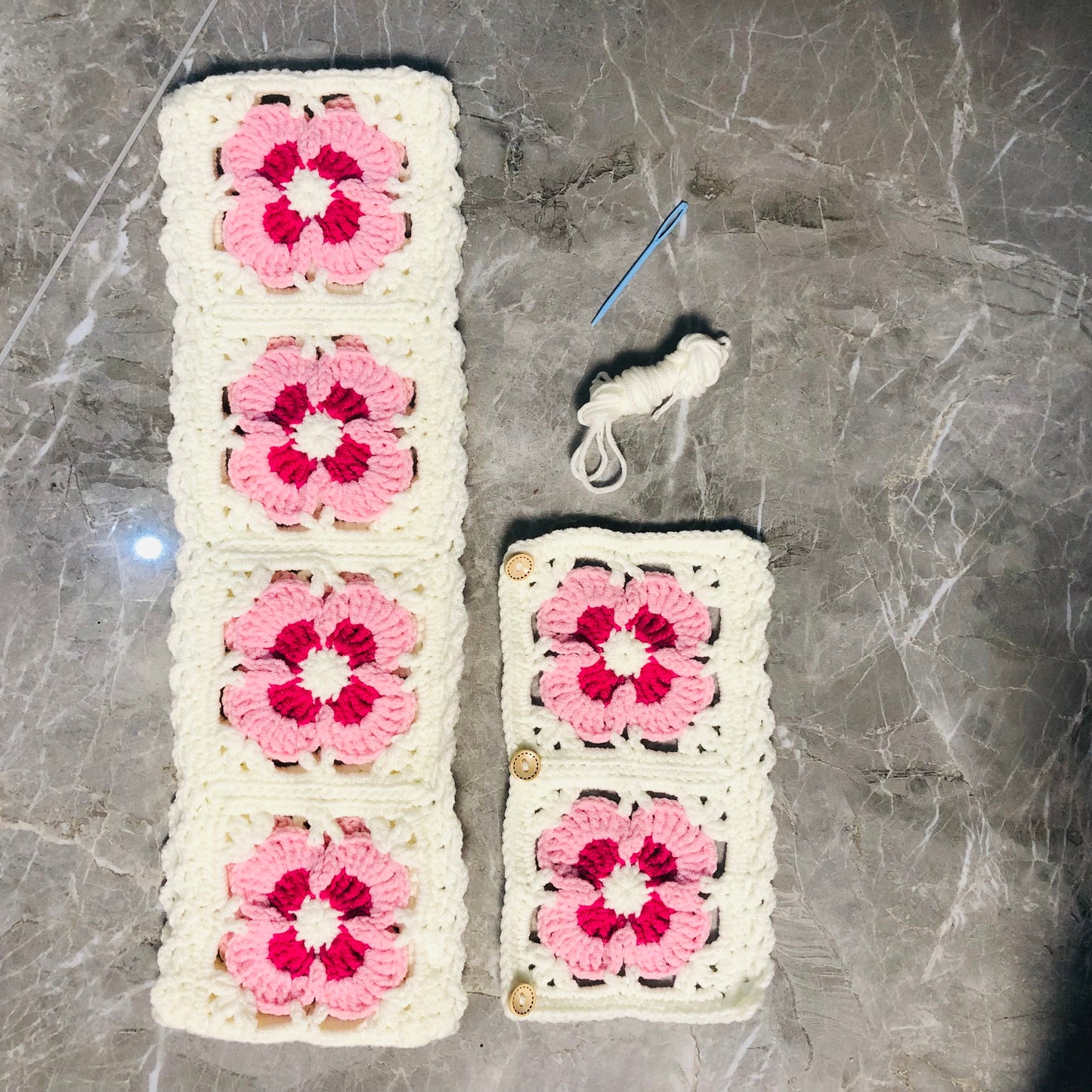 Handmade crochet cute pink white Phalaenopsis Steering Wheel Cover for women, flower seat belt Cover, Car interior Accessories decorations car gift