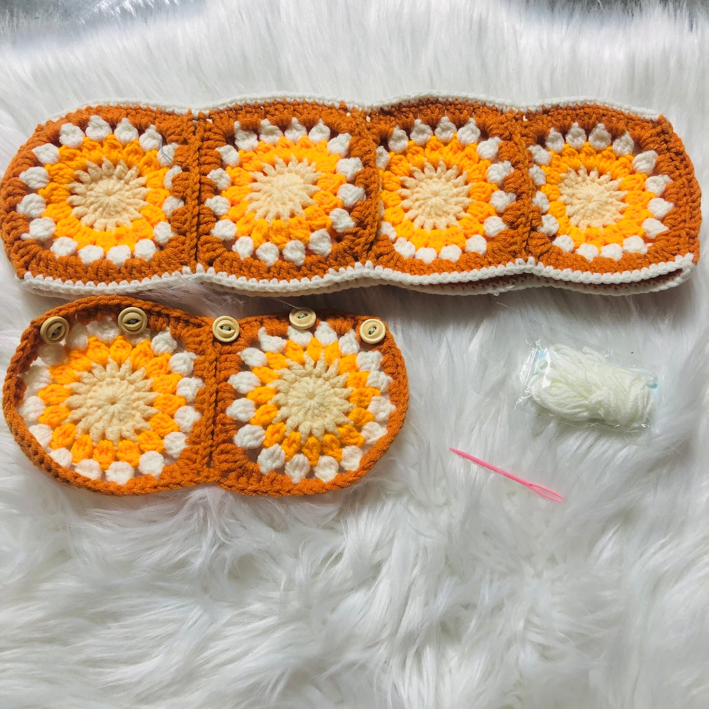 Steering Wheel Cover for women, Crochet cute orange flower seat belt Cover, Car Accessories decorations